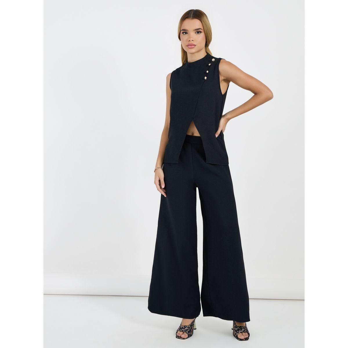 طقم منسق من بنطال بأرجل واسعة وبلوزة بلا أكمام-women-clothing-coordsets-image-1