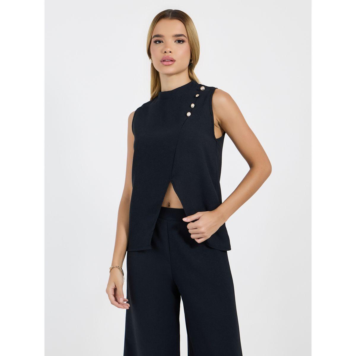 Styli Sleeveless Asymmetric Hem Top & Wide Leg Pants Co-Ord Set-women-clothing-coordsets-image-2