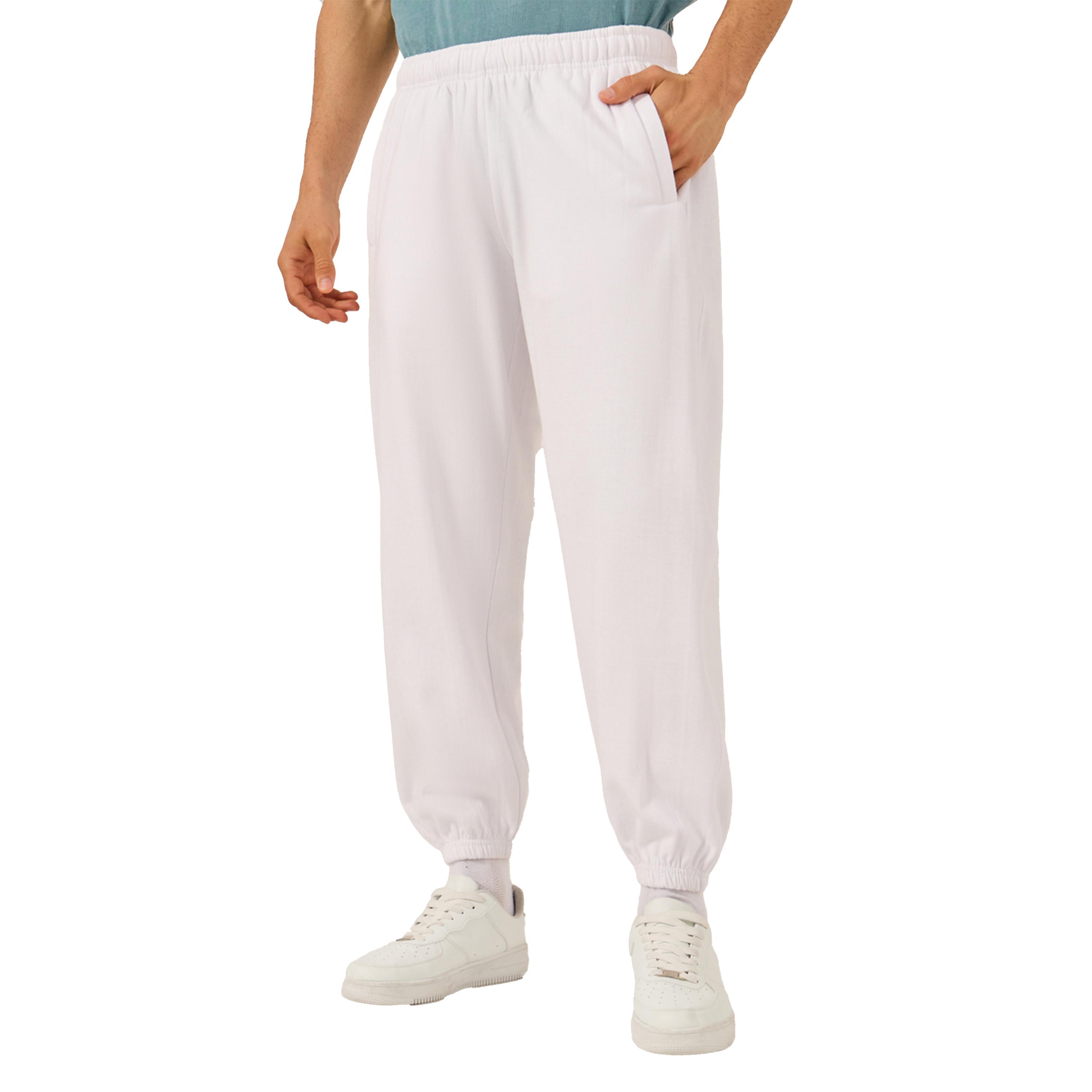 ستايلي - بنطال رياضي أبيض شبكي سادة للرجال-men-clothing-bottoms-joggers-image-3