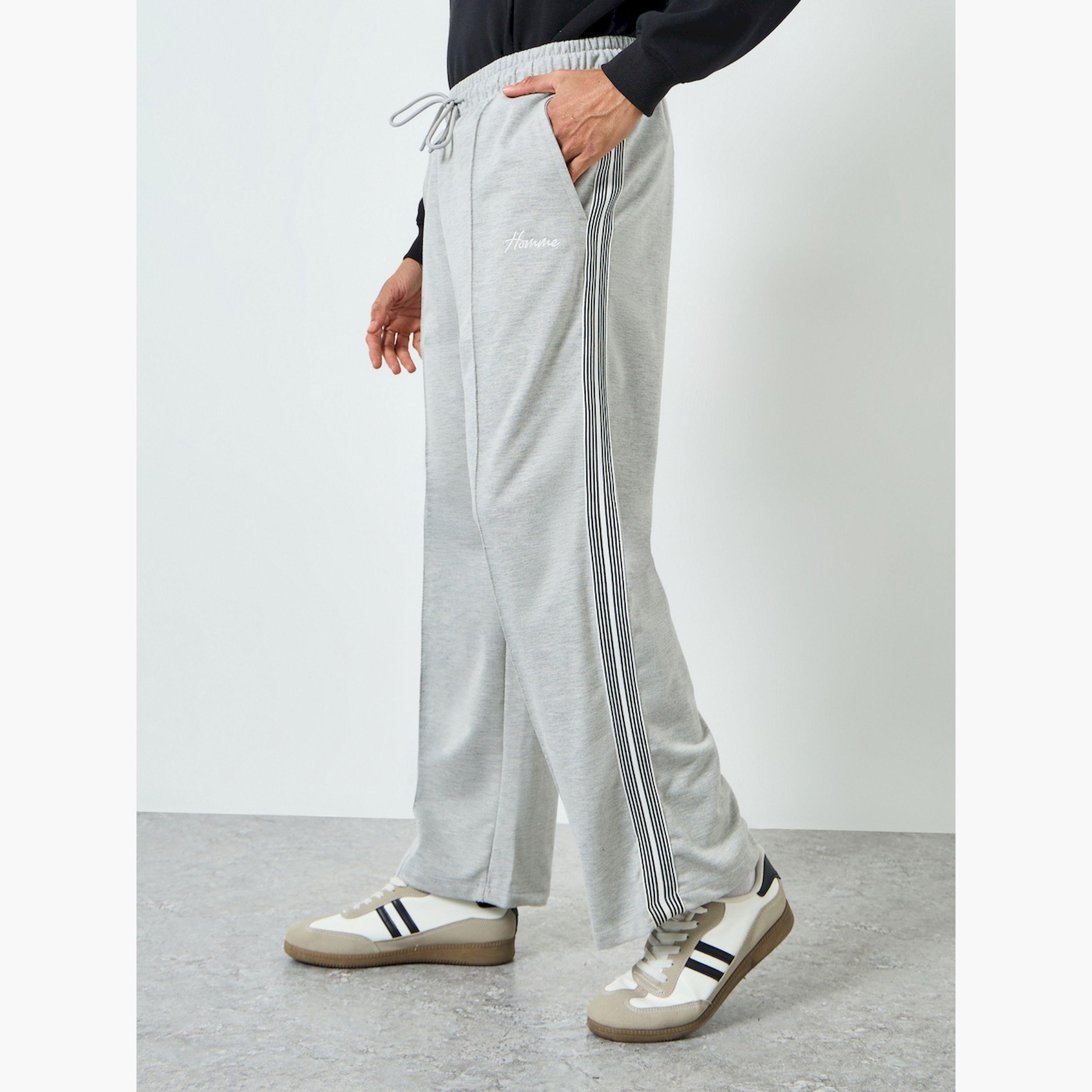 Styli Men Grey Wide Leg Joggers with Side Stripe-men-clothing-bottoms-joggers-image-1