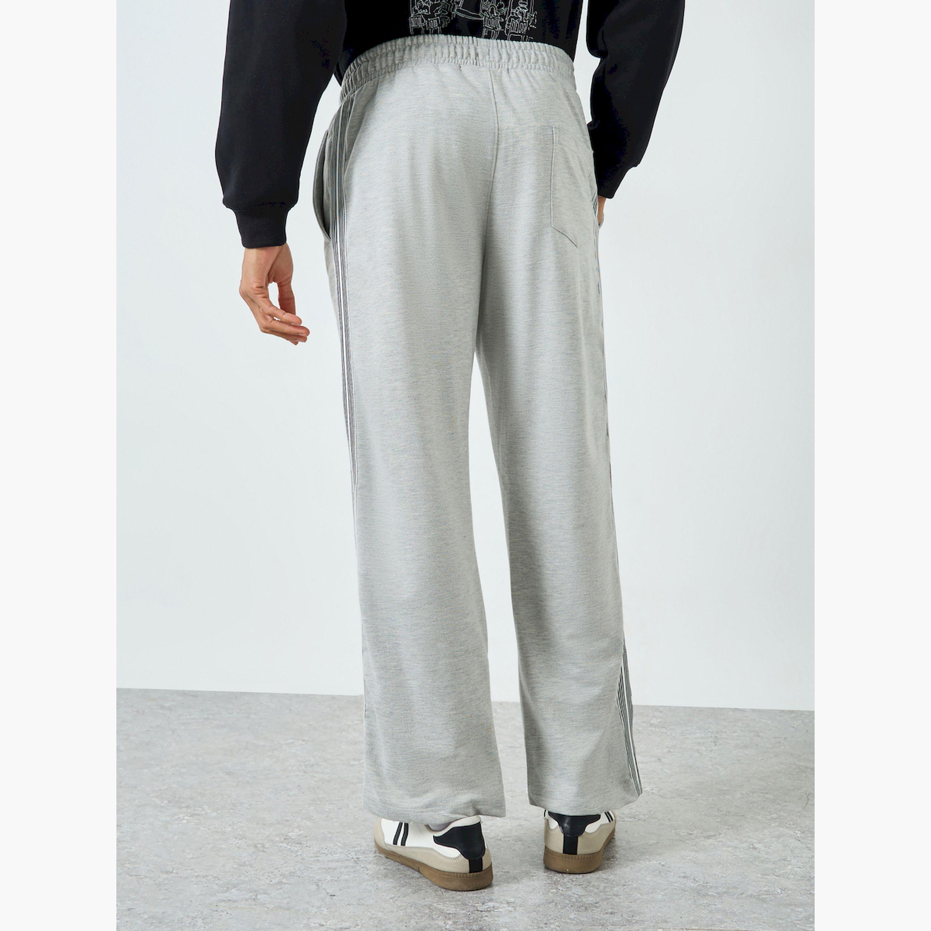 Styli Men Grey Wide Leg Joggers with Side Stripe-men-clothing-bottoms-joggers-image-4