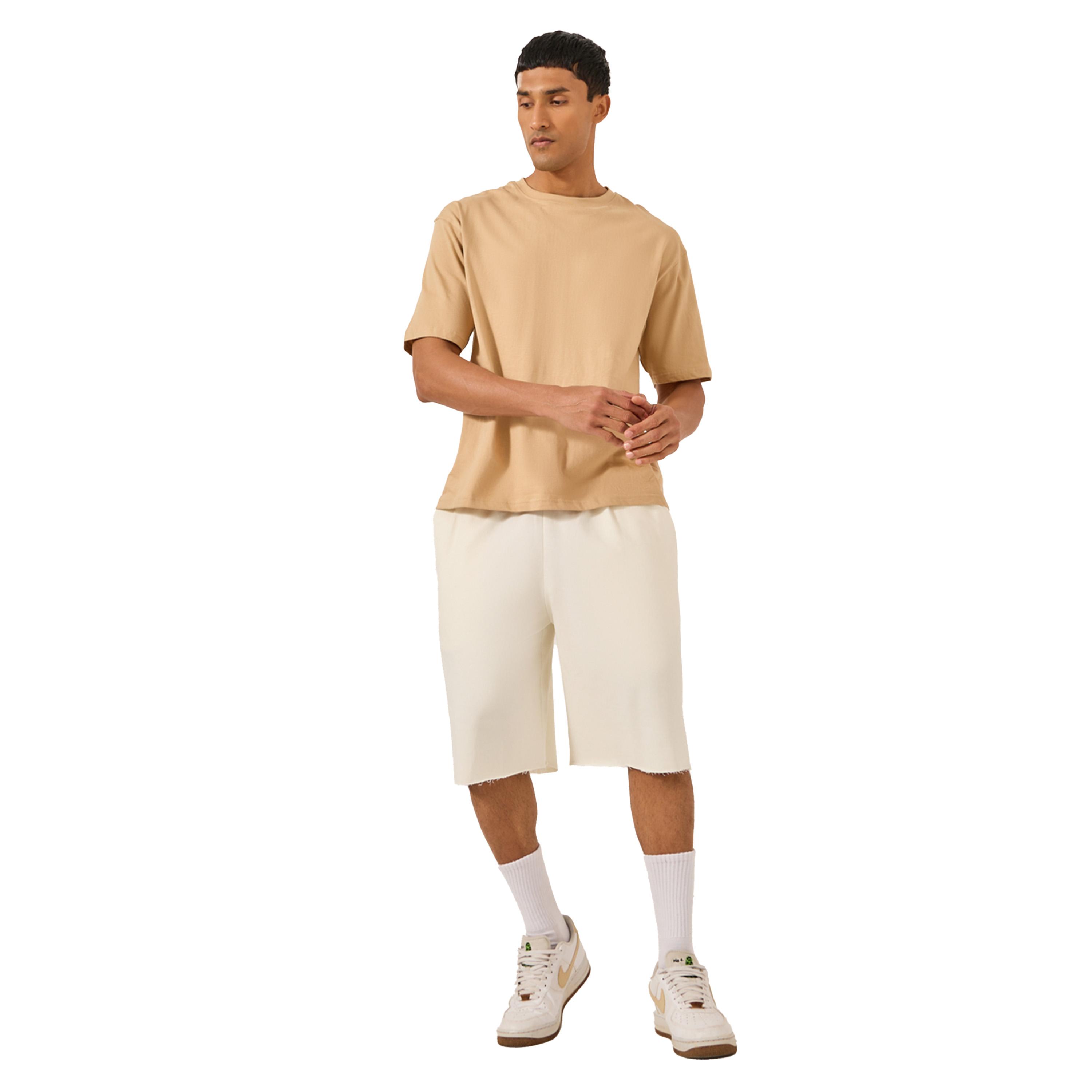 Styli Solid Raw Edge Hem Terry Oversized Shorts-men-clothing-bottoms-shorts-image-2