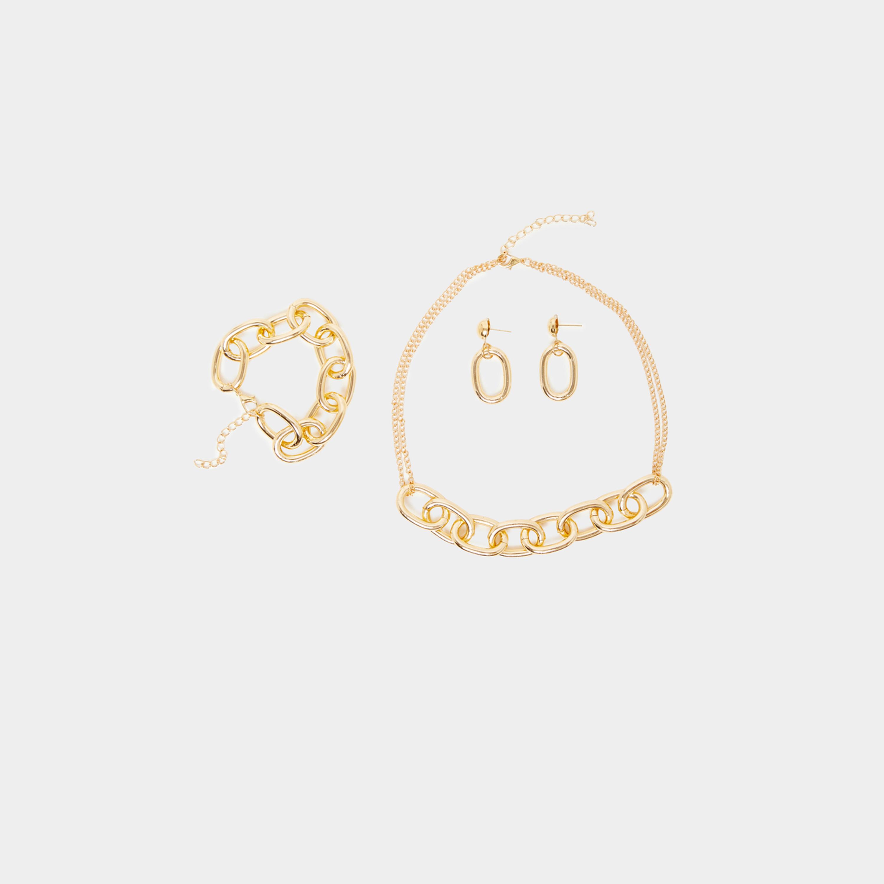 ستايلي - مجموعة من 3 قطع - أقراط مع سلسال واسوارة سلسلة-women-watchesandjewellery-jewellery-jewellerysets-image-2