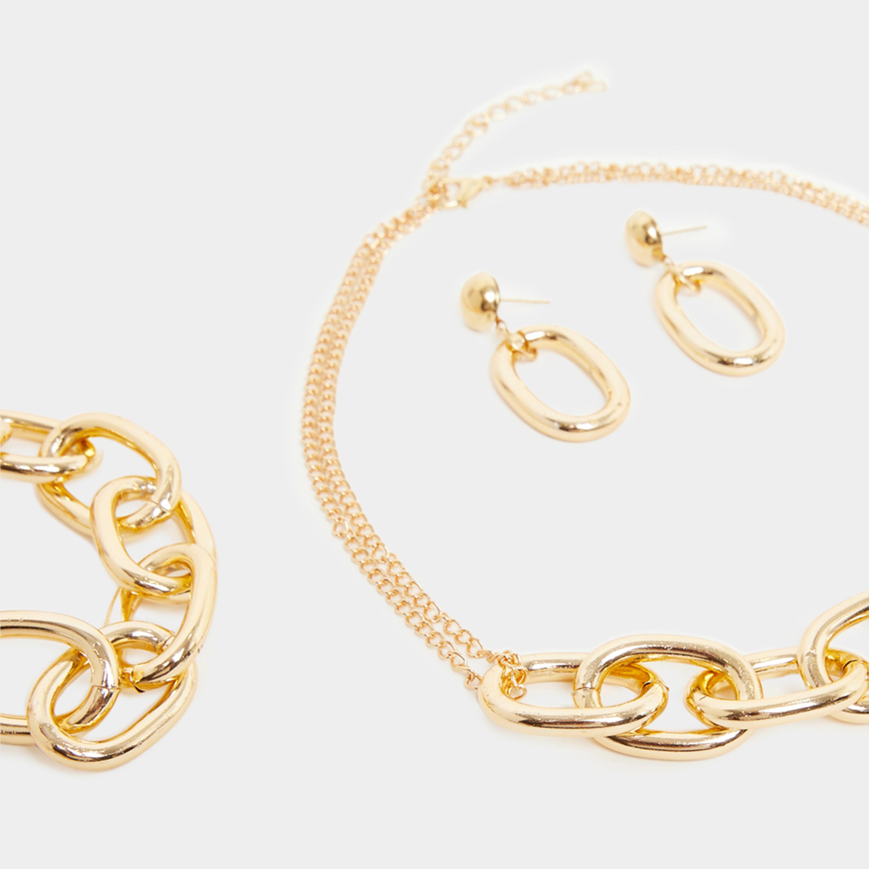 ستايلي - مجموعة من 3 قطع - أقراط مع سلسال واسوارة سلسلة-women-watchesandjewellery-jewellery-jewellerysets-image-4
