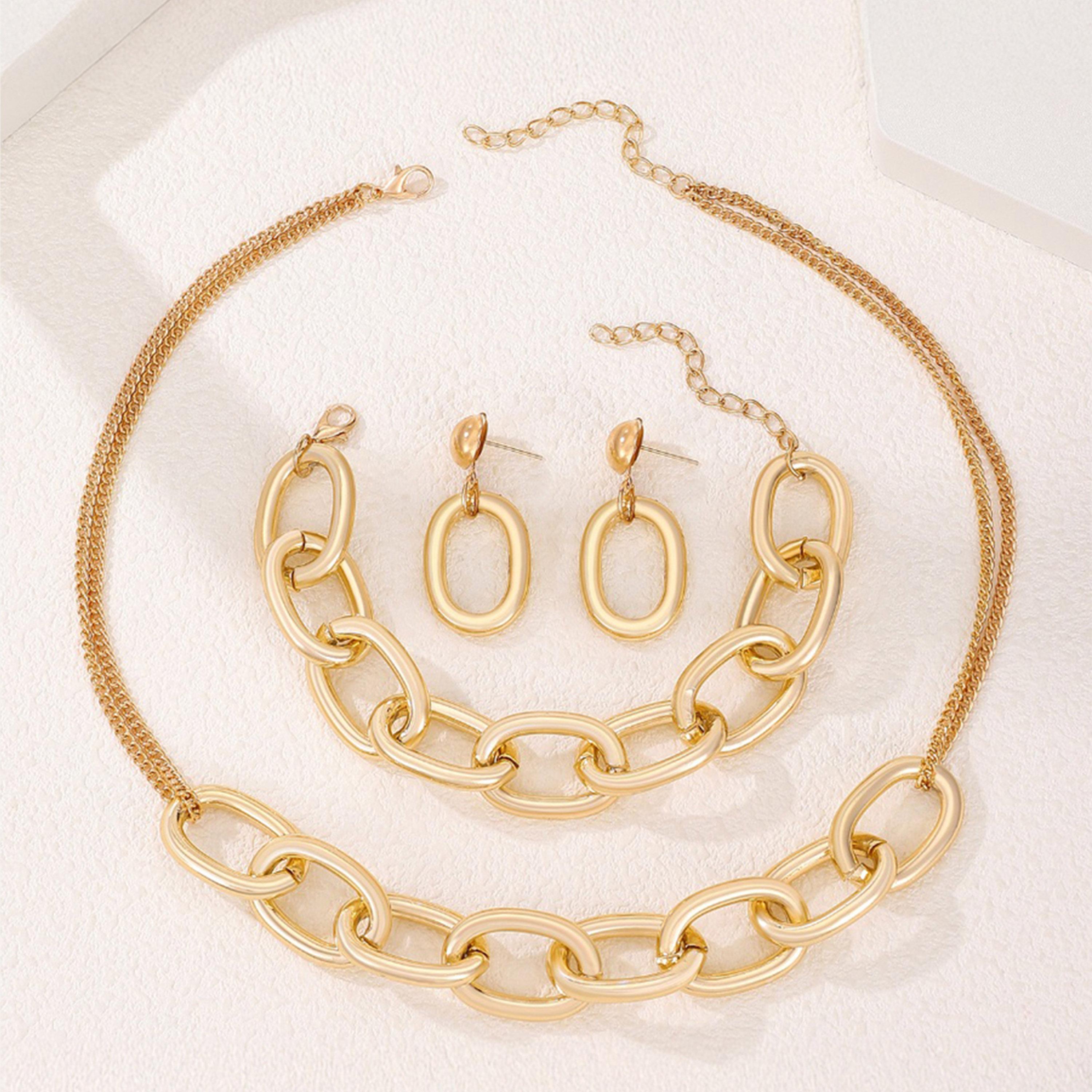 ستايلي - مجموعة من 3 قطع - أقراط مع سلسال واسوارة سلسلة-women-watchesandjewellery-jewellery-jewellerysets-image-6