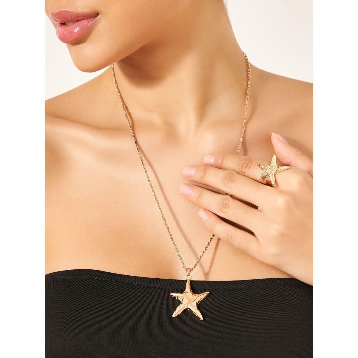 Set of 2 - Starfish Drop Necklace and Ring-women-watchesandjewellery-jewellery-jewellerysets-image-1