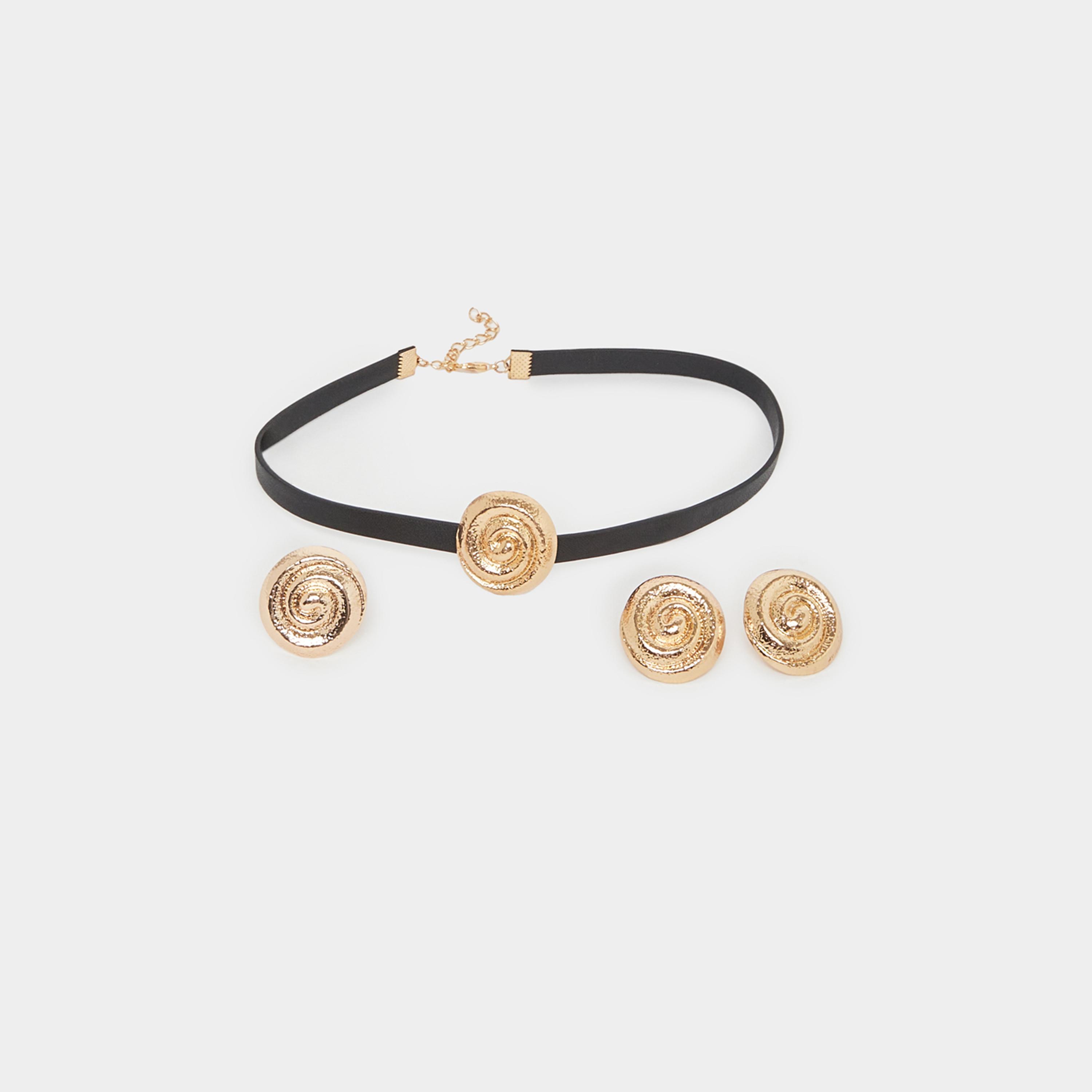 Styli Set of 3 - Textured Accent Choker, Ring & Earrings-women-watchesandjewellery-jewellery-jewellerysets-image-2