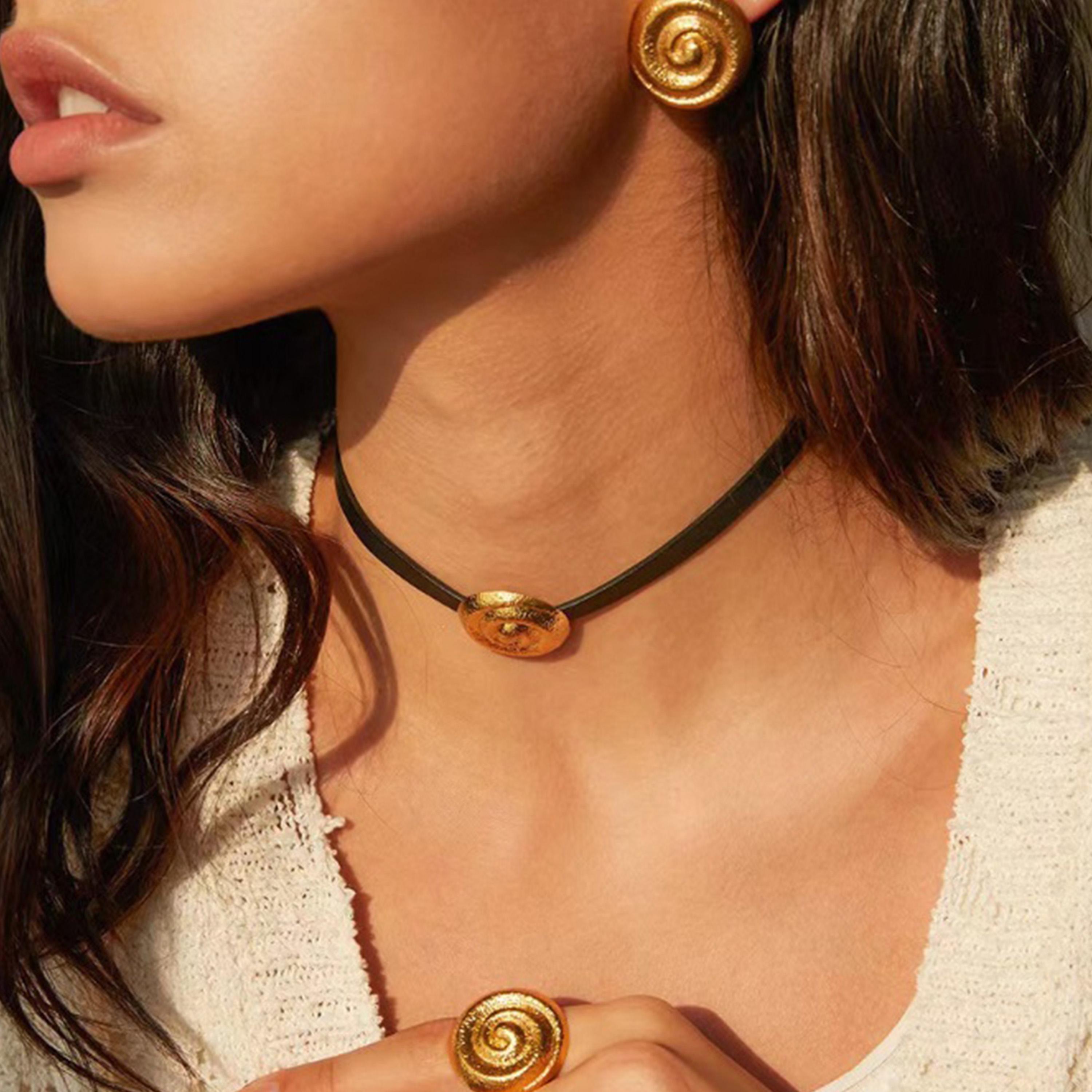 Styli Set of 3 - Textured Accent Choker, Ring & Earrings-women-watchesandjewellery-jewellery-jewellerysets-image-7