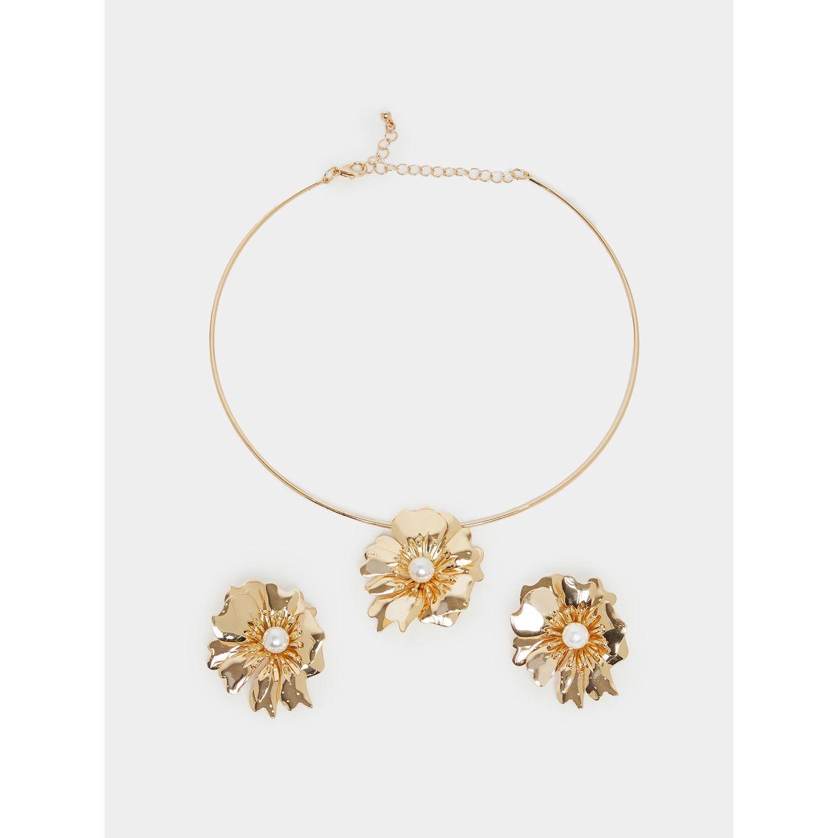 Set of 2 - Floral Accent Necklace and Earrings-women-watchesandjewellery-jewellery-jewellerysets-image-2