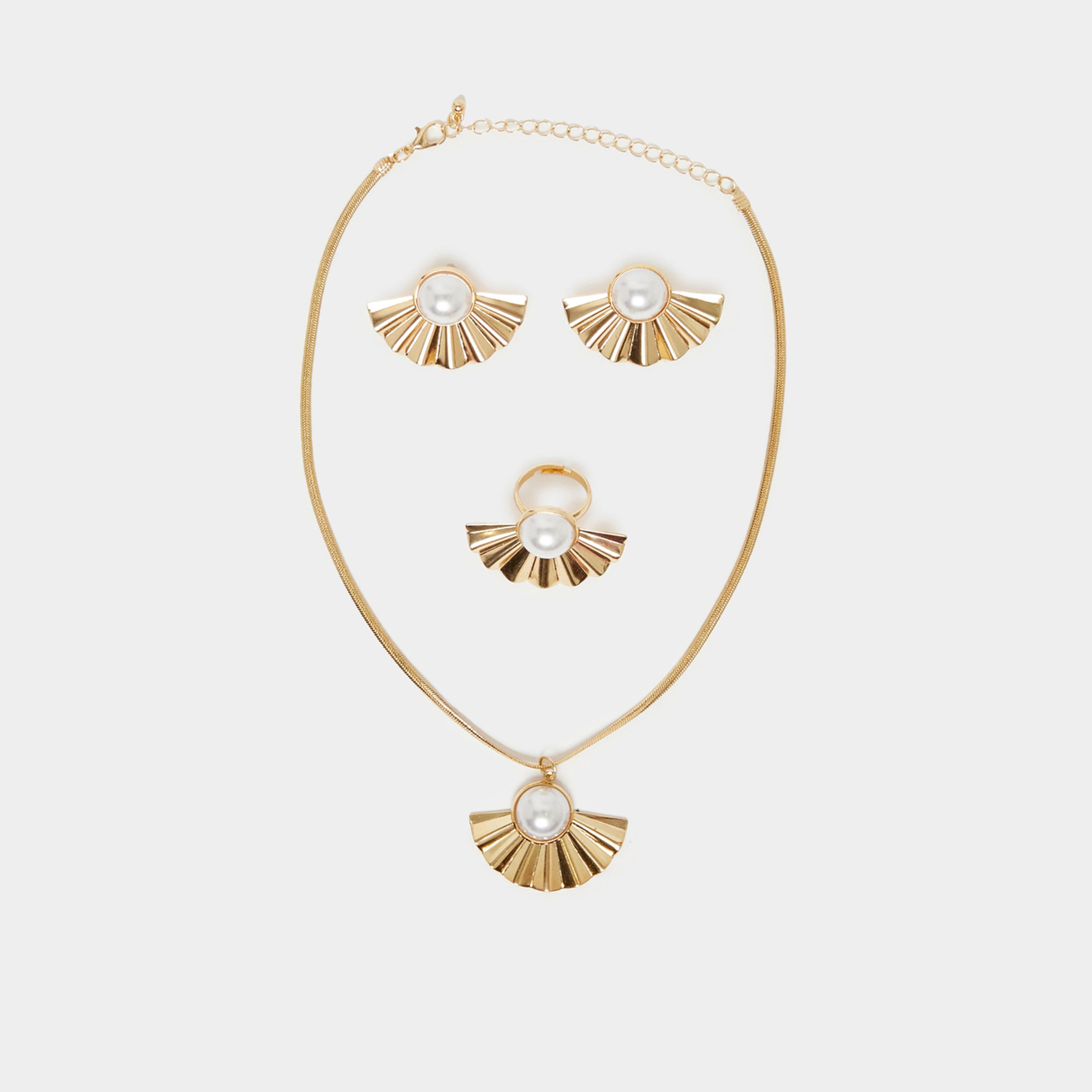 ستايلي - مجموعة من 3 قطع - أقراط وخاتم وسلسال مزين باللؤلؤ-women-watchesandjewellery-jewellery-jewellerysets-image-2