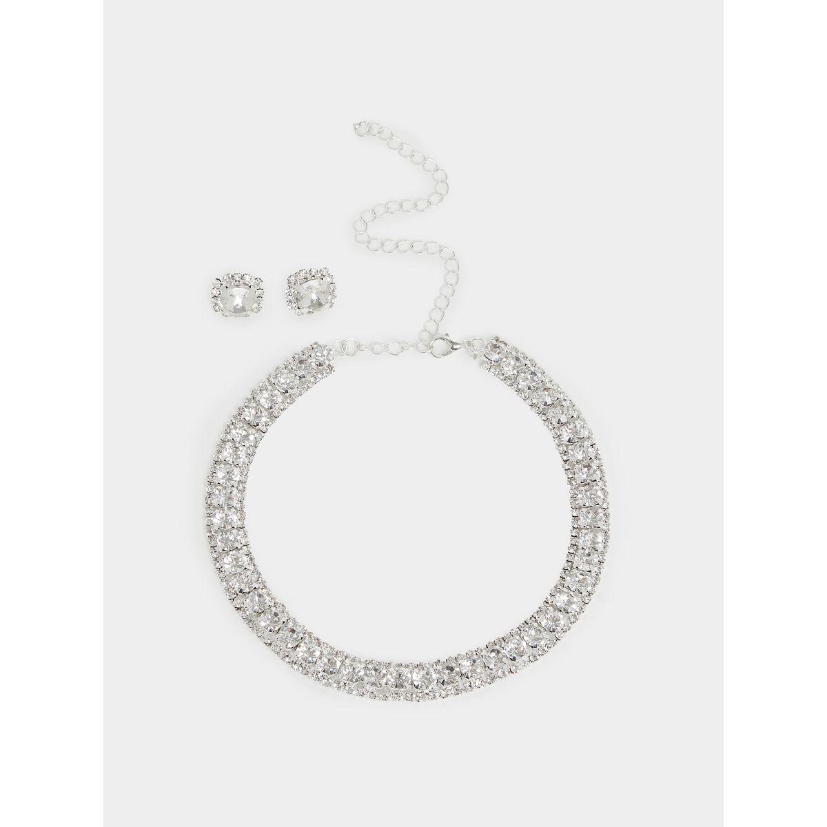 مجموعة من 2 - قلادة وأقراط سلسلة مرصعة-women-watchesandjewellery-jewellery-jewellerysets-image-1