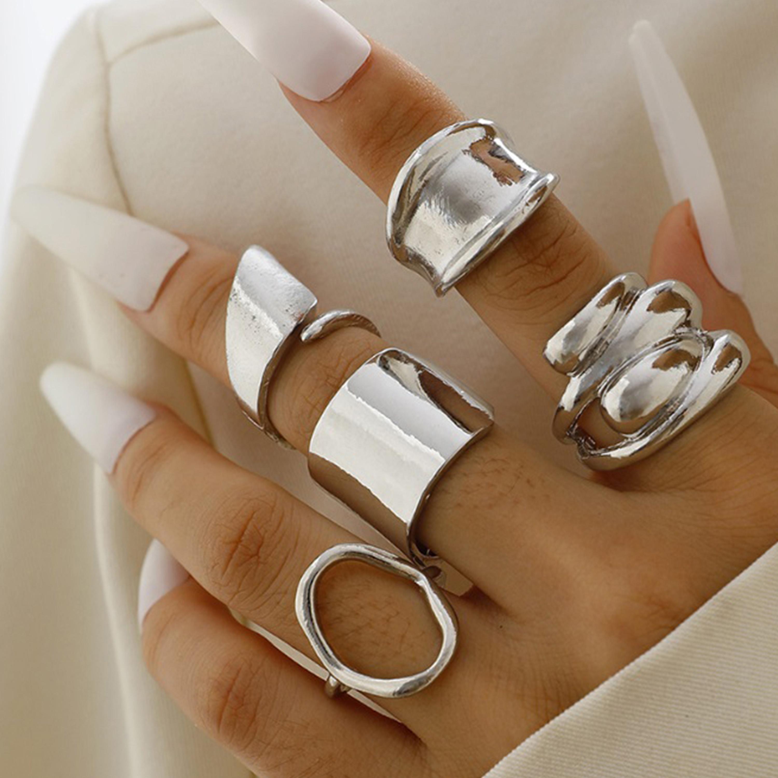 ستايلي - مجموعة من 5 قطع - خواتم منقوشة-women-watchesandjewellery-jewellery-rings-image-4