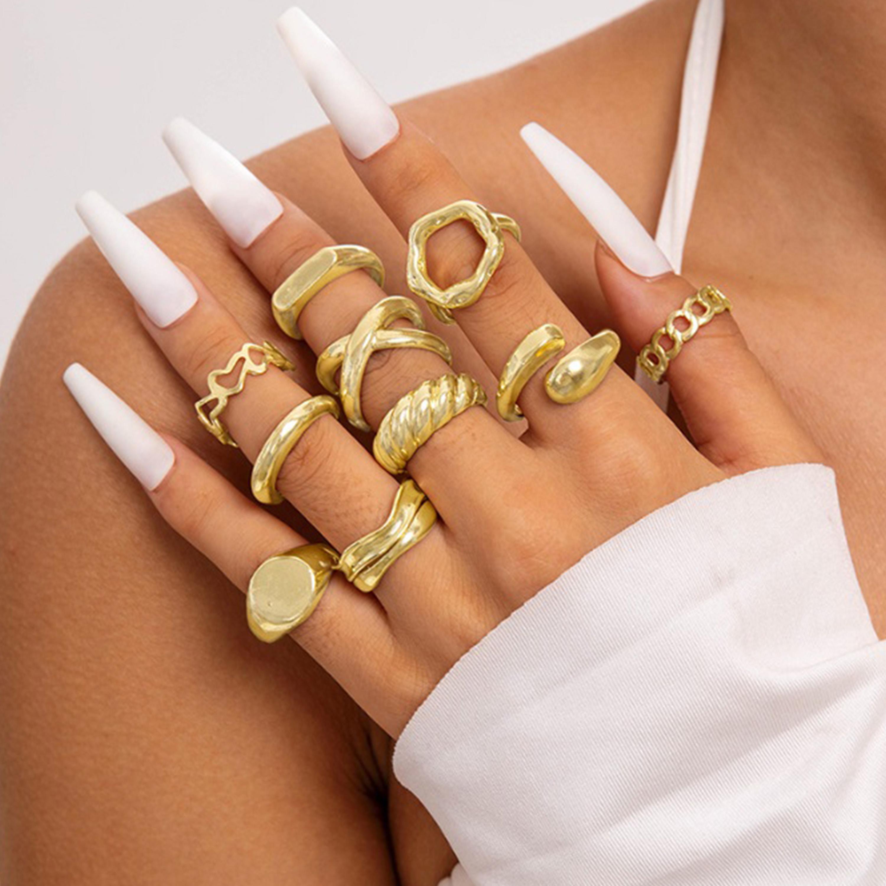 ستايلي - مجموعة من 10 قطع - خواتم متعددة الأشكال-women-watchesandjewellery-jewellery-rings-image-4