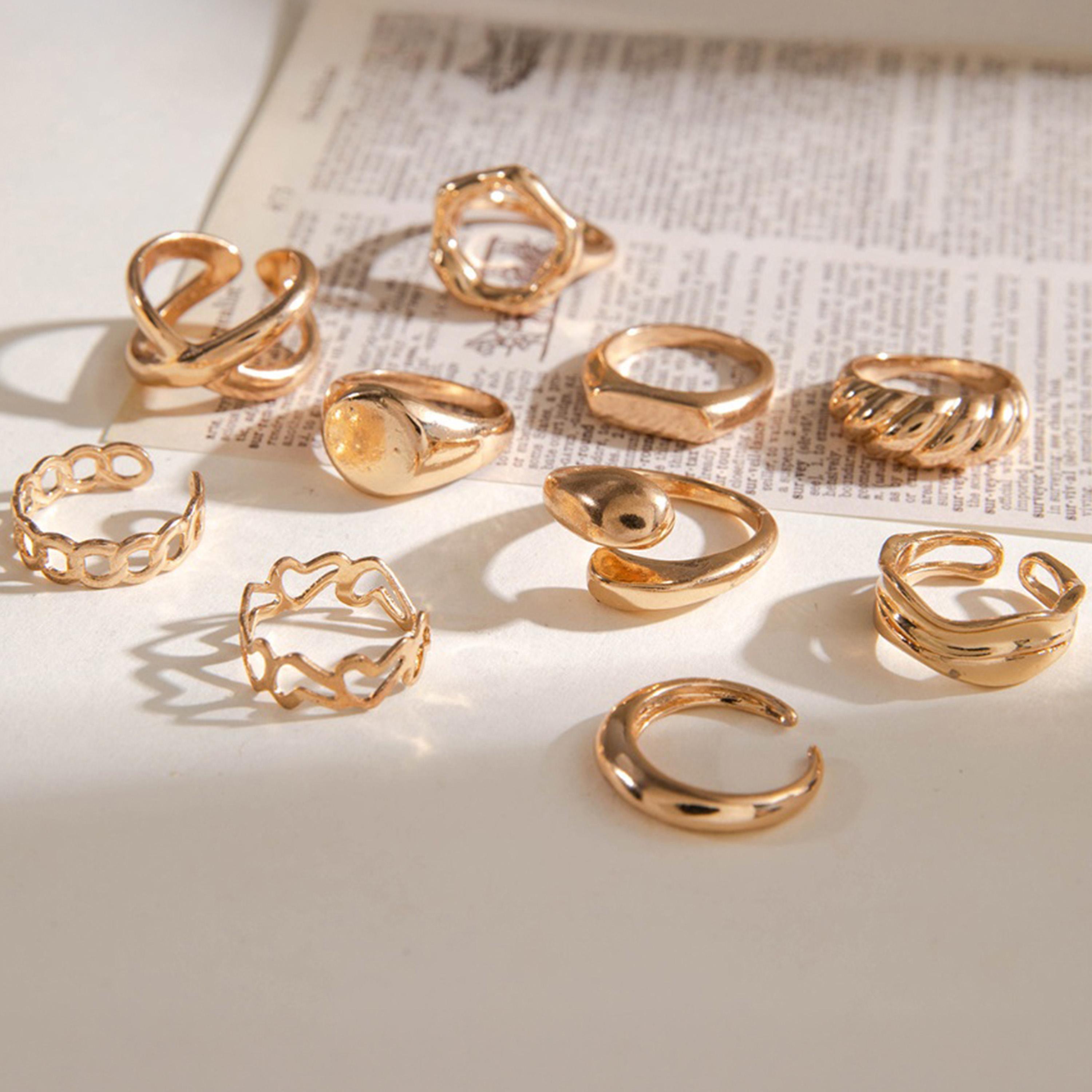 ستايلي - مجموعة من 10 قطع - خواتم متعددة الأشكال-women-watchesandjewellery-jewellery-rings-image-5
