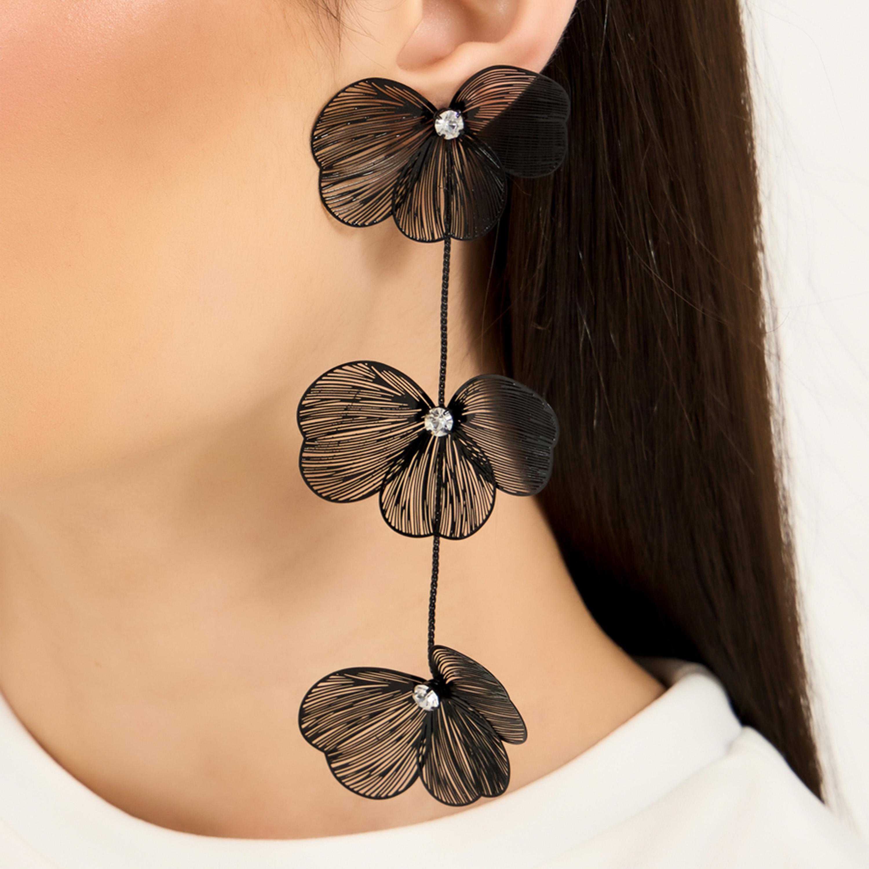 Styli Tiered Flower Dangle Earrings-women-watchesandjewellery-jewellery-earrings-image-2