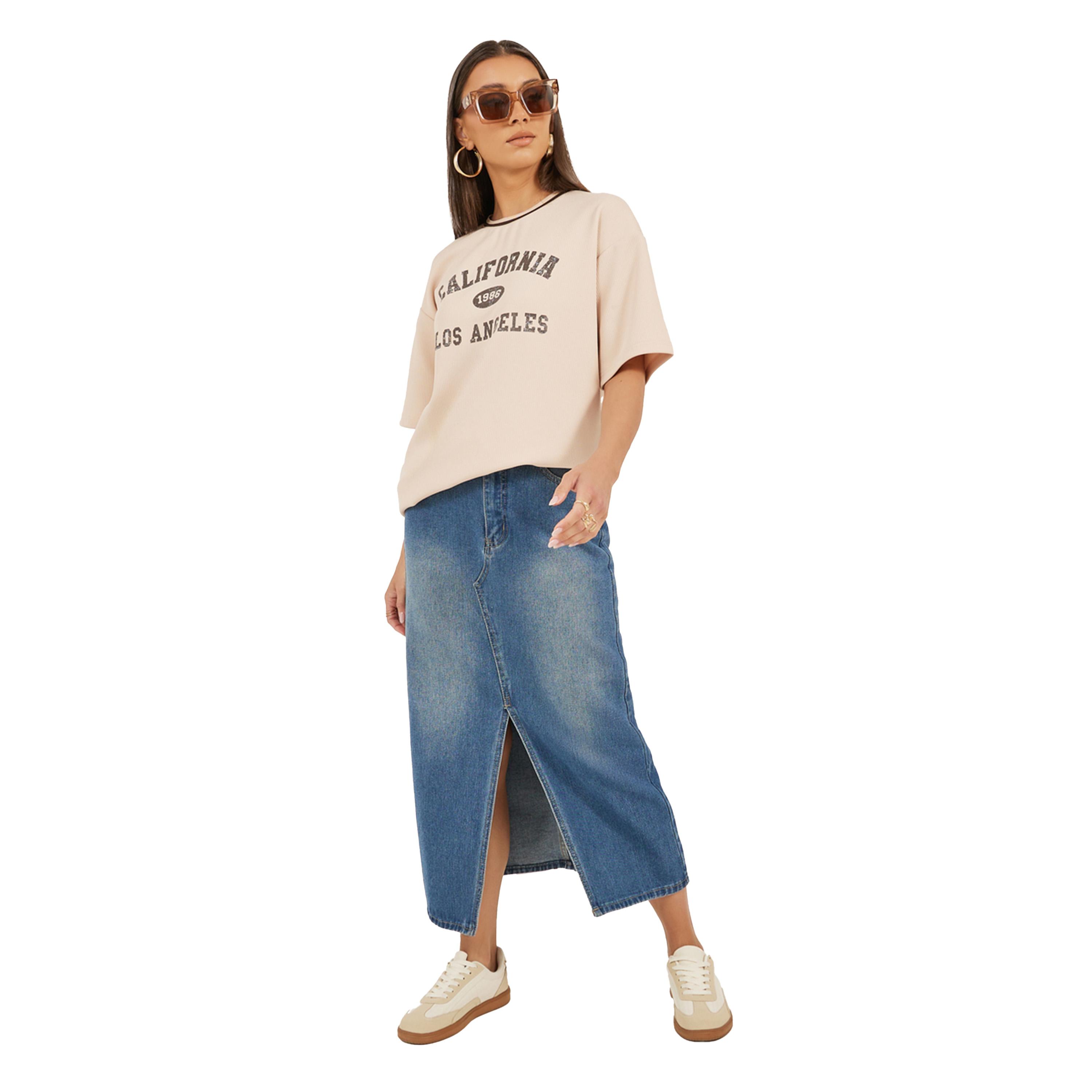 Styli Textured Slogan Print Oversized T-Shirt-women-clothing-tshirts-image-2
