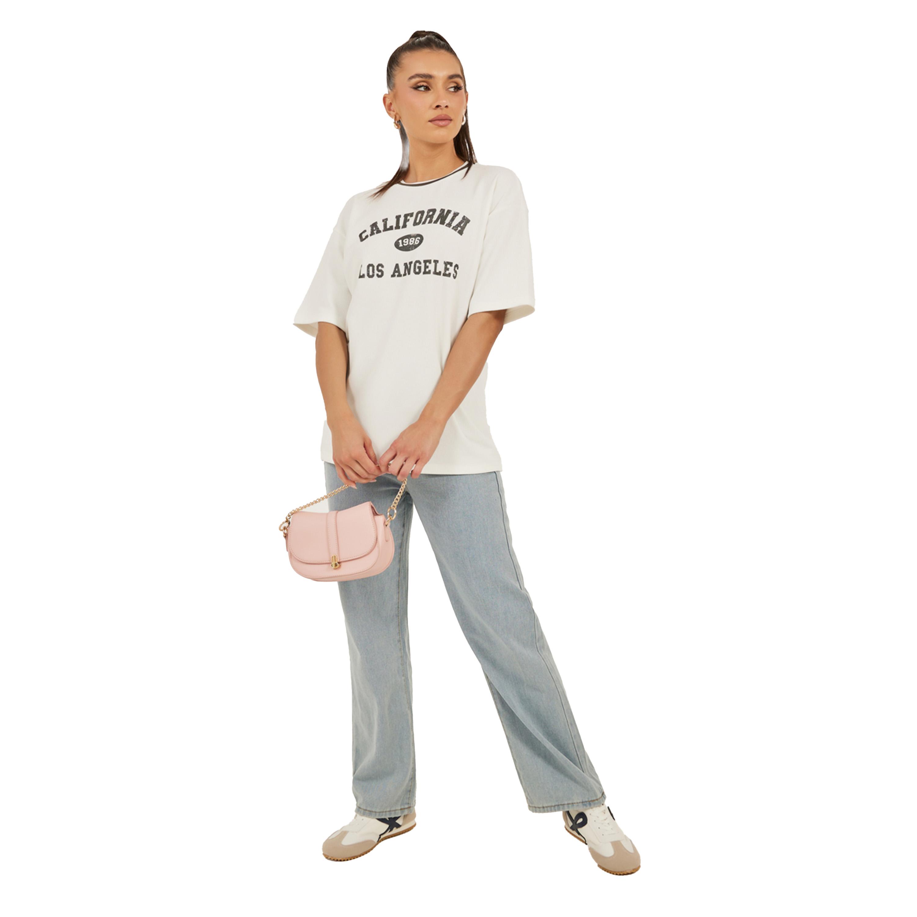Styli Textured Slogan Print Oversized T-Shirt-women-clothing-tshirts-image-2