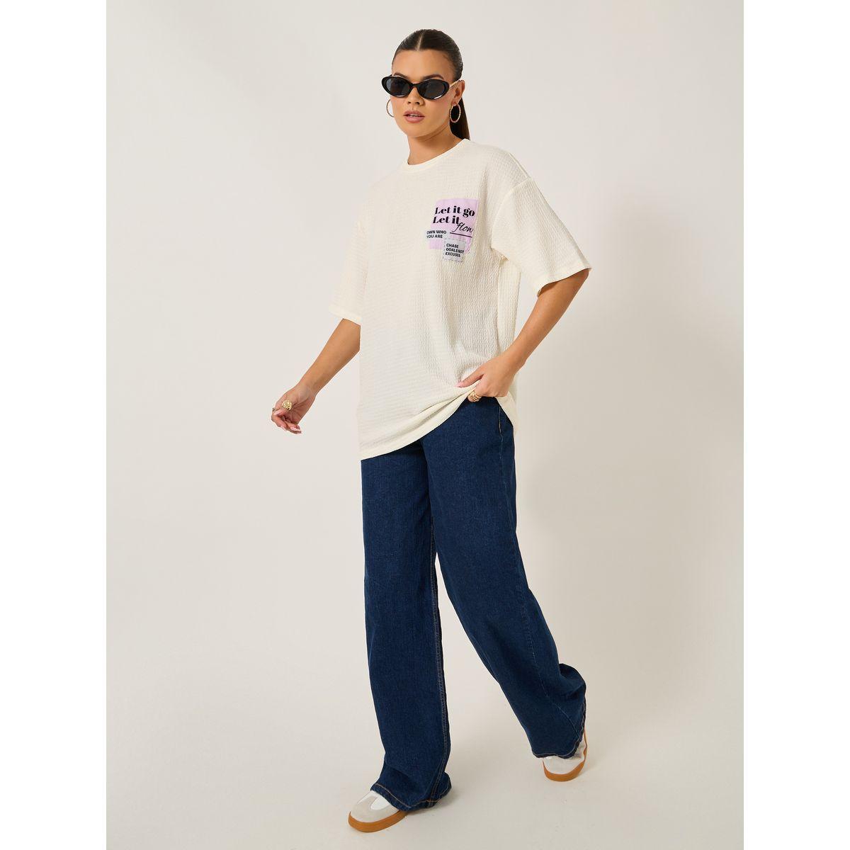 Styli Textured Oversized T-Shirtâ€‹ with Printed Patchwork Detail-women-clothing-tshirts-image-3