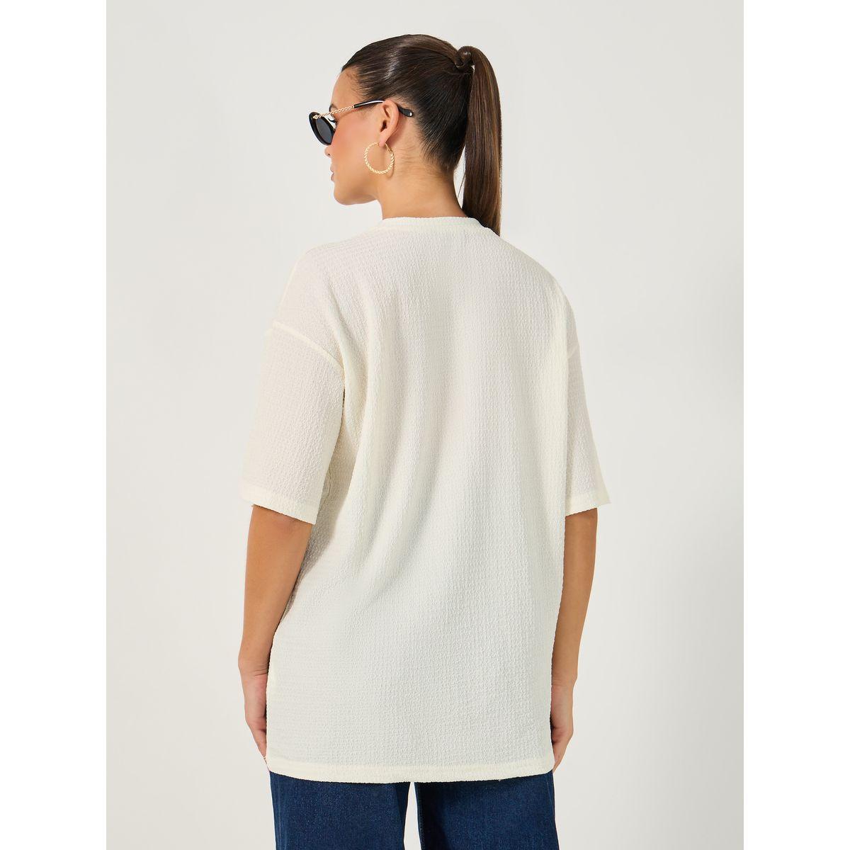 Styli Textured Oversized T-Shirtâ€‹ with Printed Patchwork Detail-women-clothing-tshirts-image-6