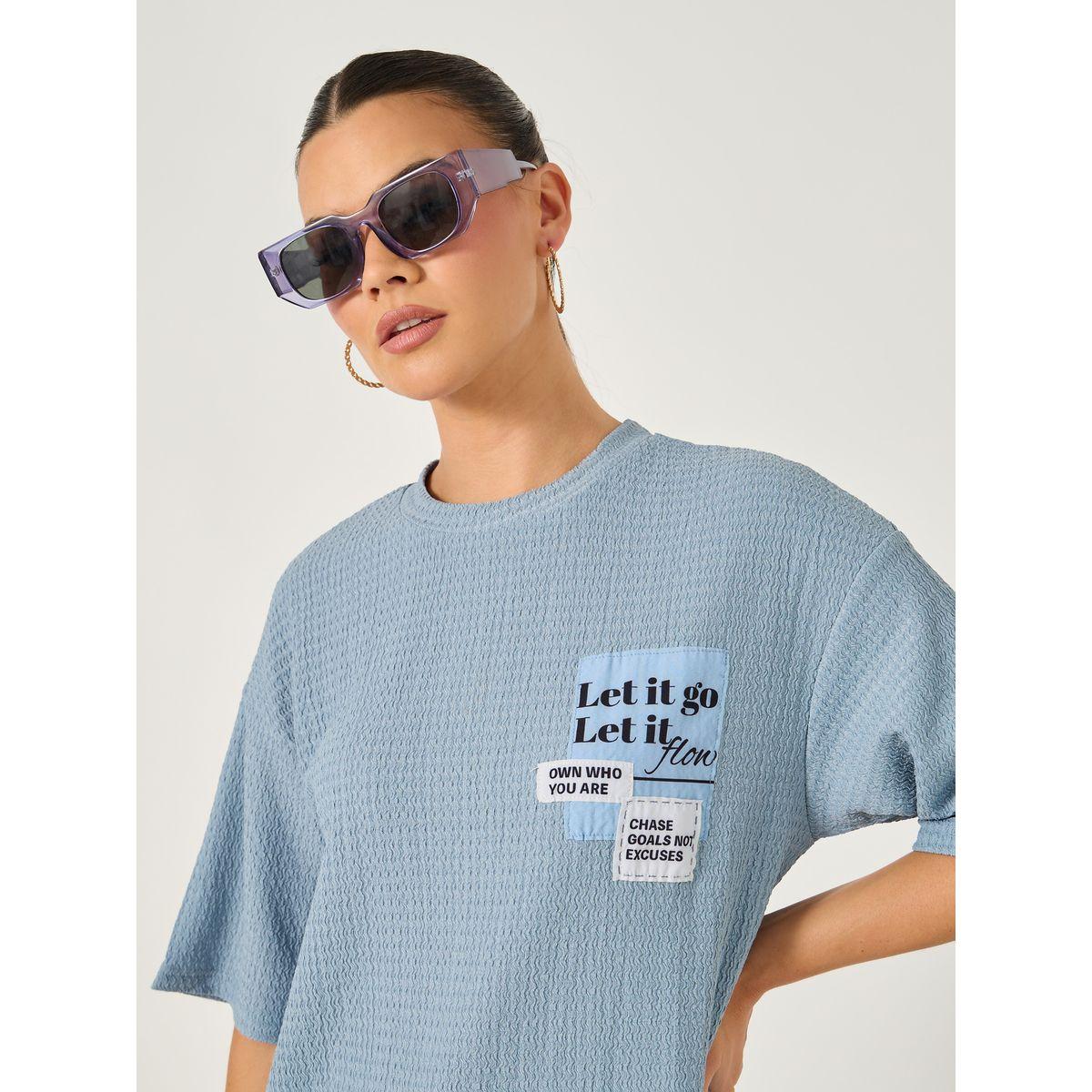 Styli Textured Oversized T-Shirtâ€‹ with Printed Patchwork Detail-women-clothing-tshirts-image-4