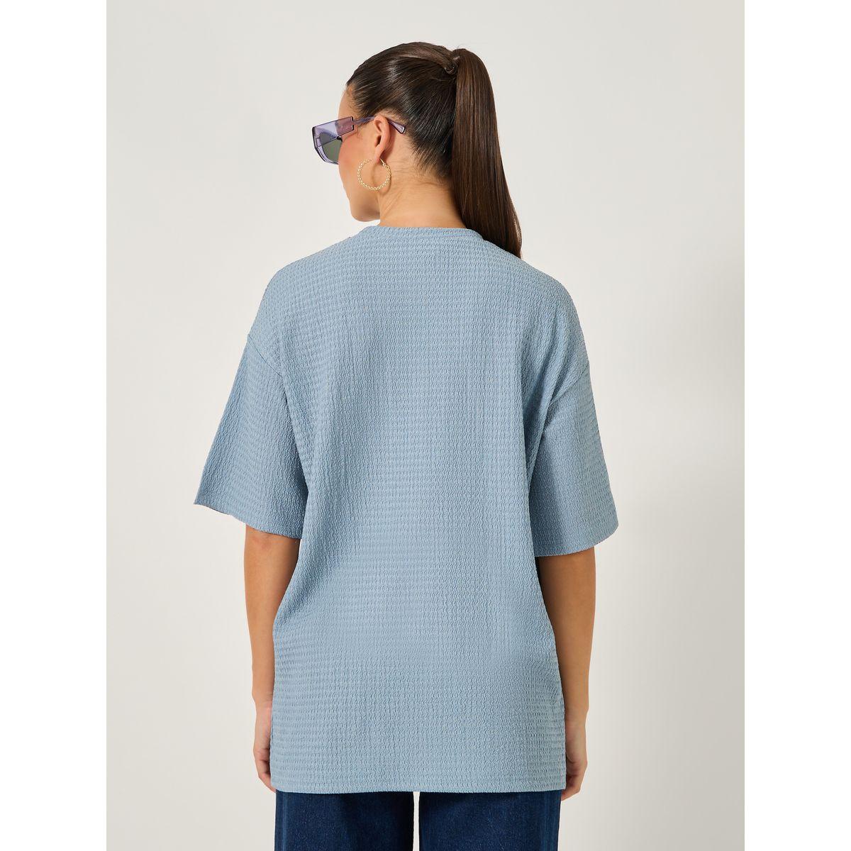 Styli Textured Oversized T-Shirtâ€‹ with Printed Patchwork Detail-women-clothing-tshirts-image-6