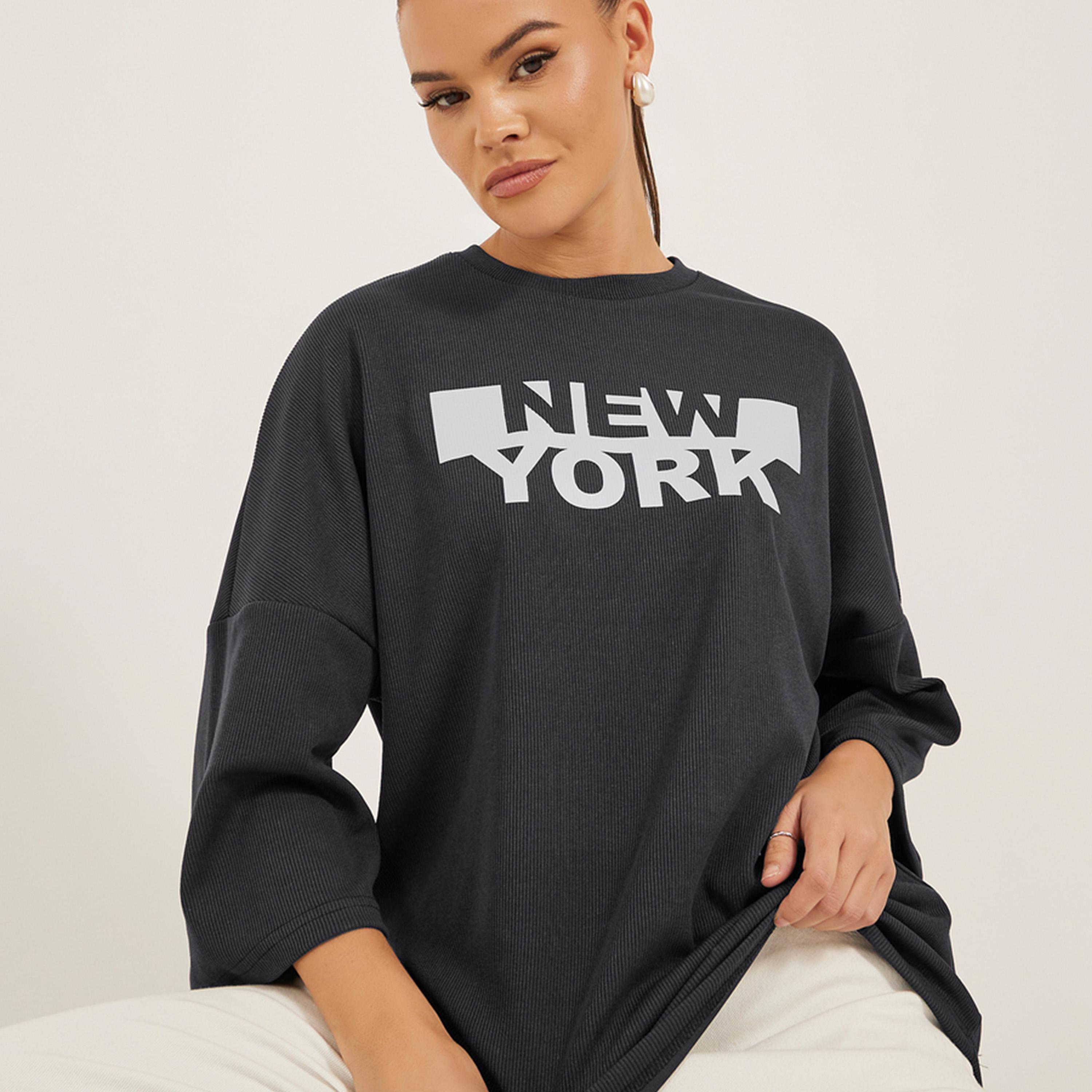 Styli New York Slogan Print Dropped Shoulders Oversized T-Shirt-women-clothing-tshirts-image-1