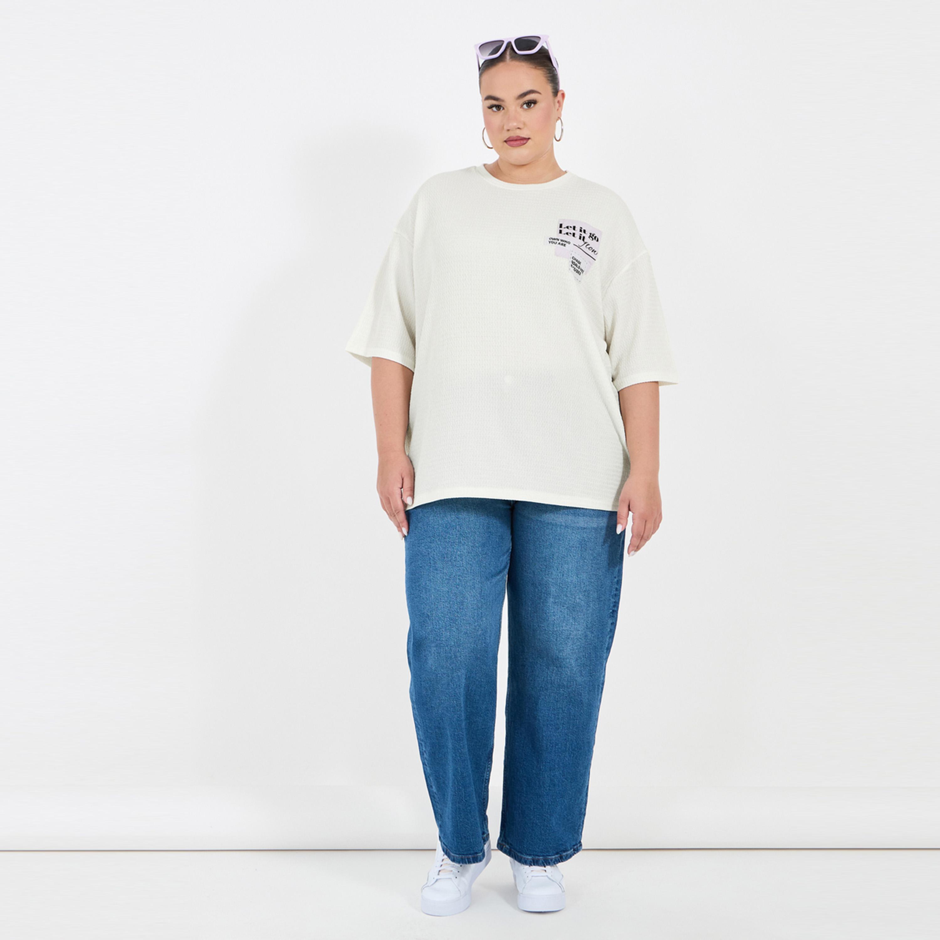 ستايلي - تي شيرت اوفرسايزد بتفاصيل رقعة ومقاس كبير-women-clothing-nightwear-pyjamas-tops-image-3