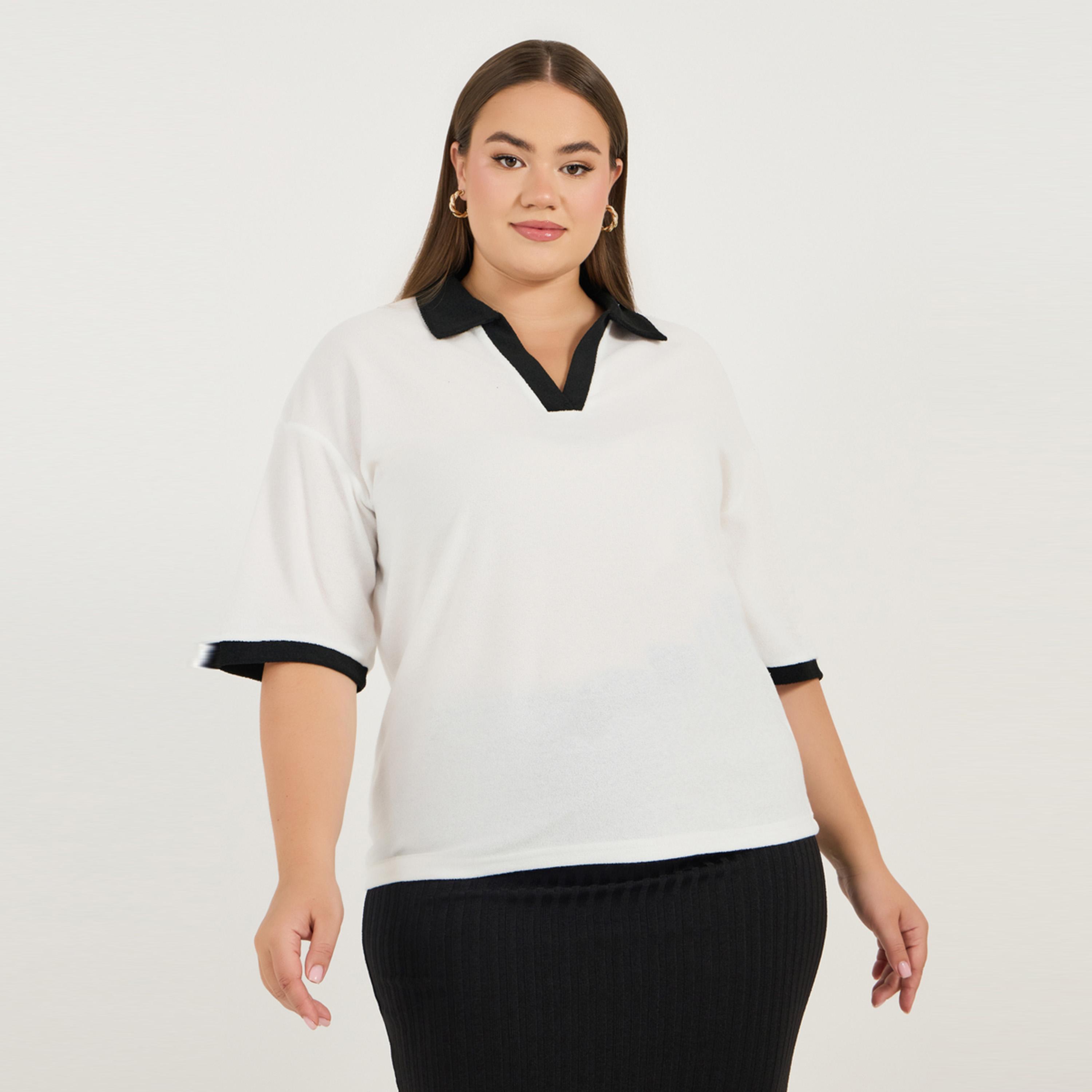 Styli Plus Size Contrast Trim Boxy Fit Collared Polo T-shirt-women-clothing-nightwear-pyjamas-tops-image-3
