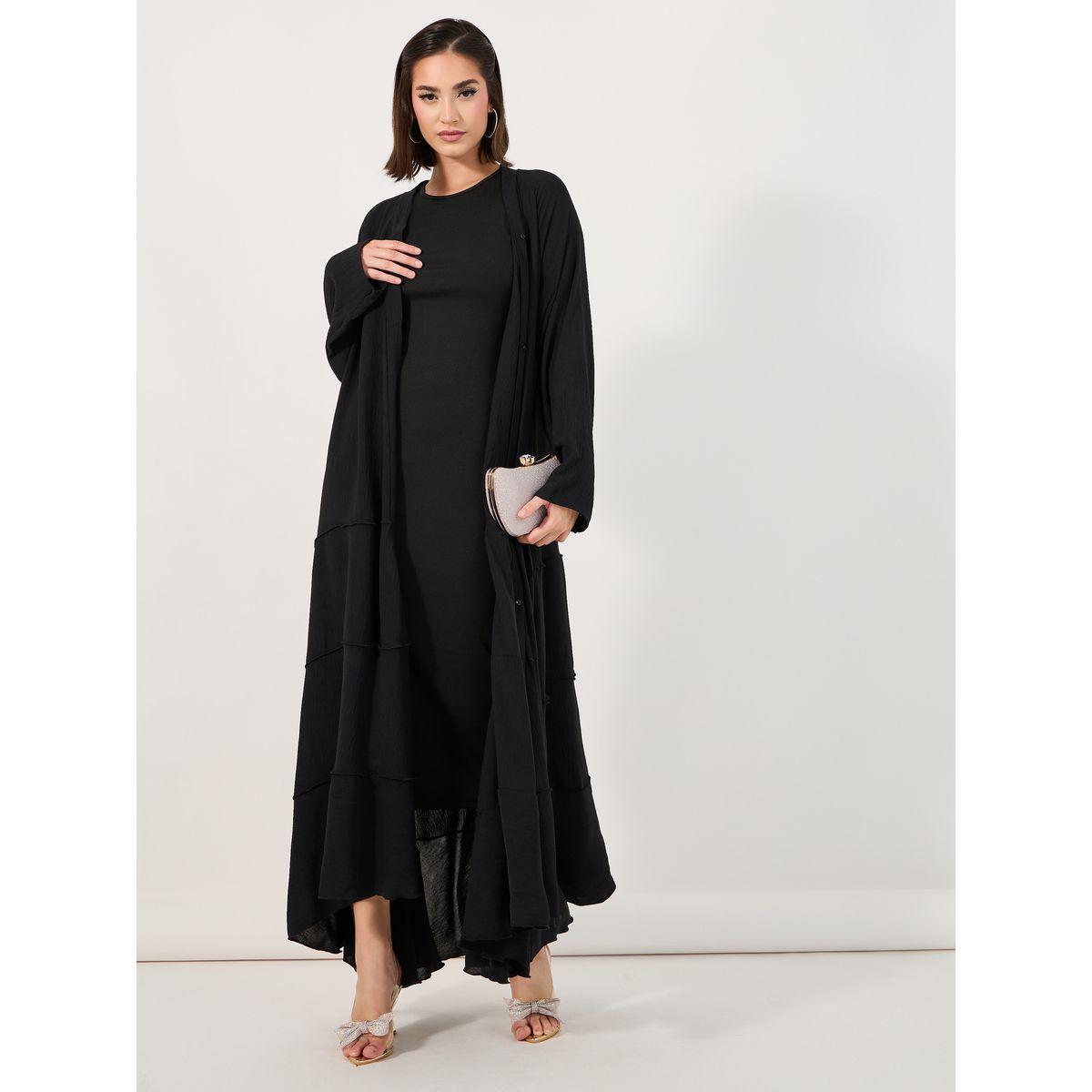 Styli Tiered Crepe Abaya with Flared Hem-women-arabicclothing-abayas-image-1