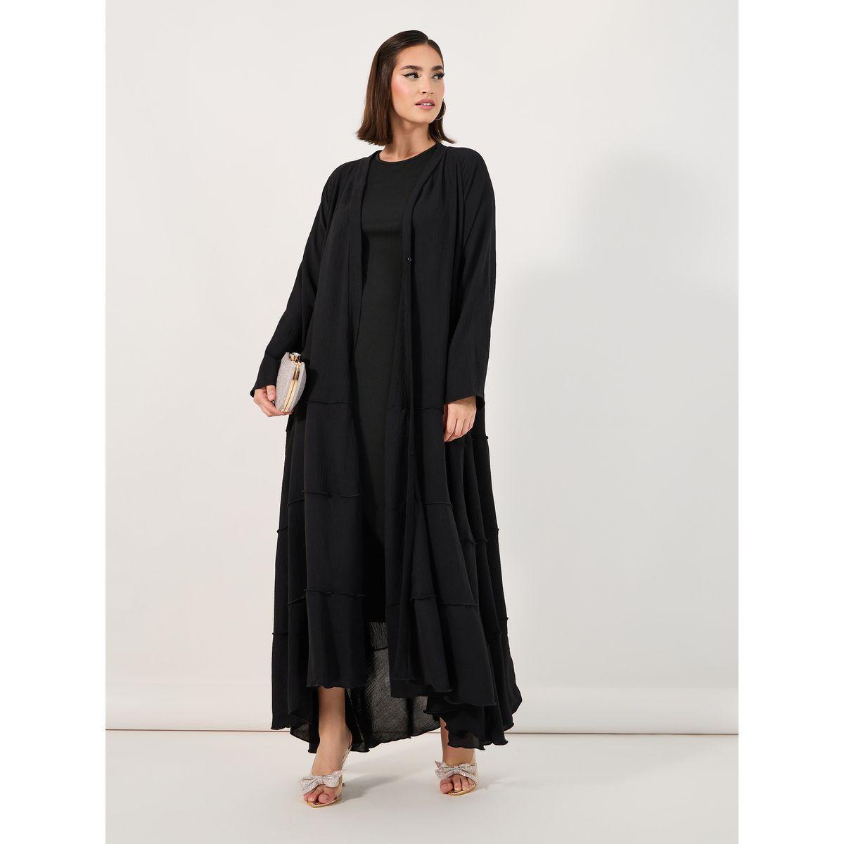 Styli Tiered Crepe Abaya with Flared Hem-women-arabicclothing-abayas-image-2