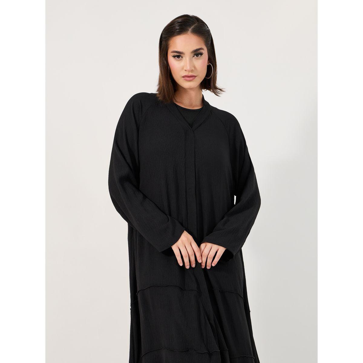 Styli Tiered Crepe Abaya with Flared Hem-women-arabicclothing-abayas-image-4