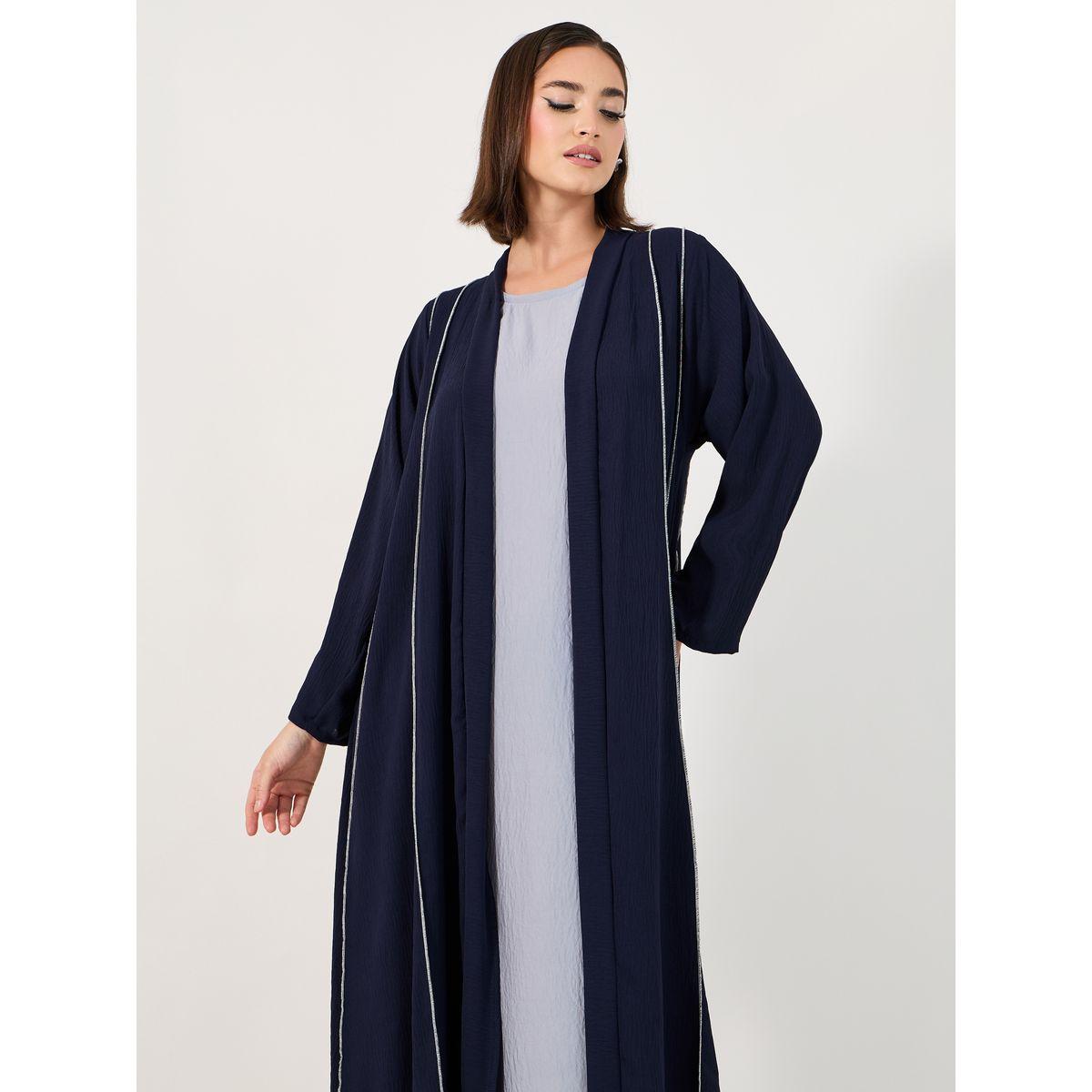 Amirah X Styli Overlock Seam Detail Crepe Abaya-women-arabicclothing-abayas-image-2