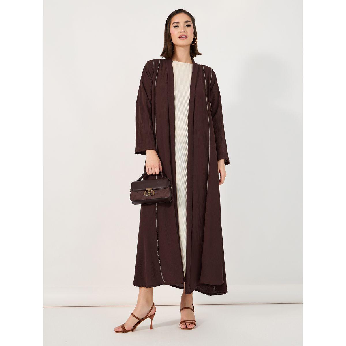 Styli Overlock Seam Detail Crepe Abaya-women-arabicclothing-abayas-image-1