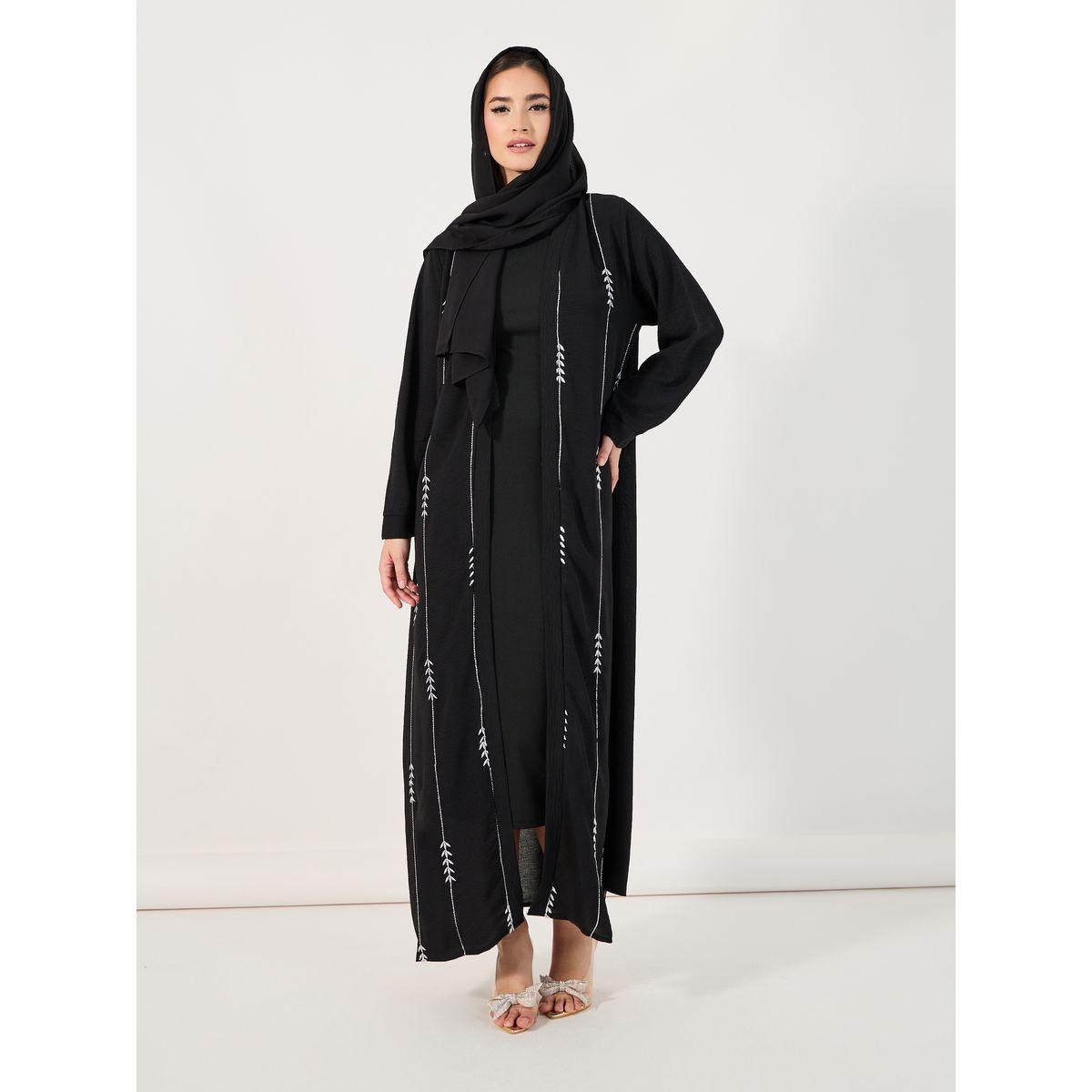 Styli Embroidered Pattern Crepe Abaya with Hijab-women-clothingaccessories-scarves-image-1