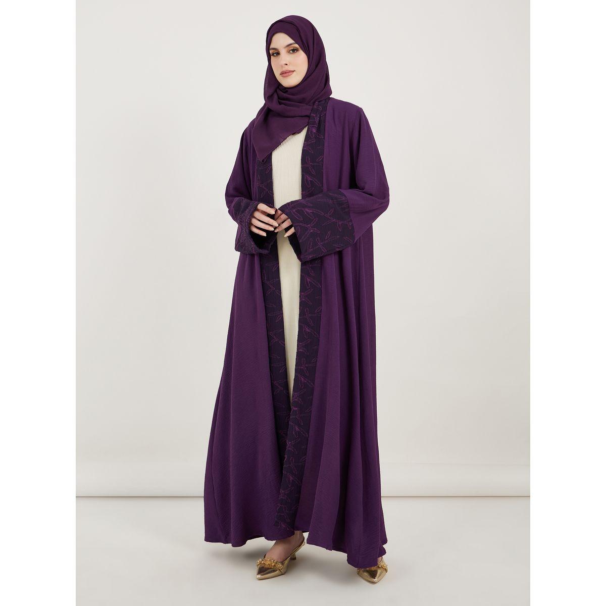 عباية كريب بتفاصيل جاكار مع حجاب-women-clothingaccessories-scarves-image-1
