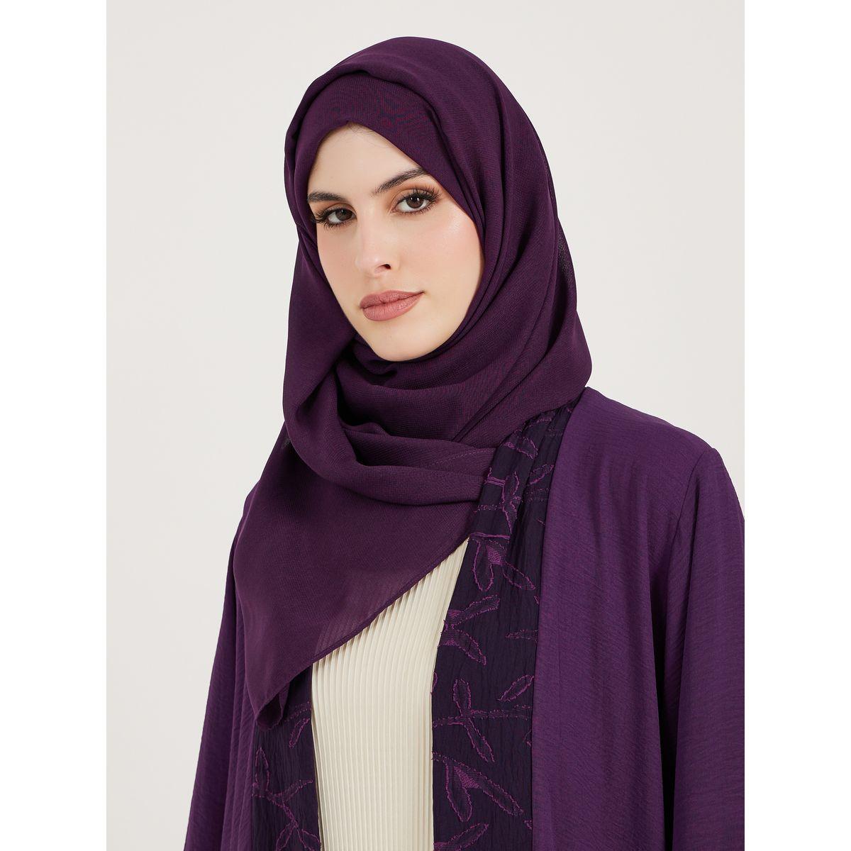 Styli Jacquard Front Crepe Abaya with Matching Hijab-women-clothingaccessories-scarves-image-3