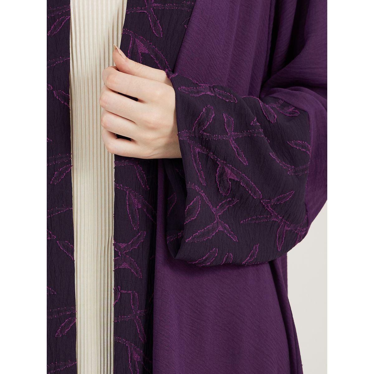 Styli Jacquard Front Crepe Abaya with Matching Hijab-women-clothingaccessories-scarves-image-5
