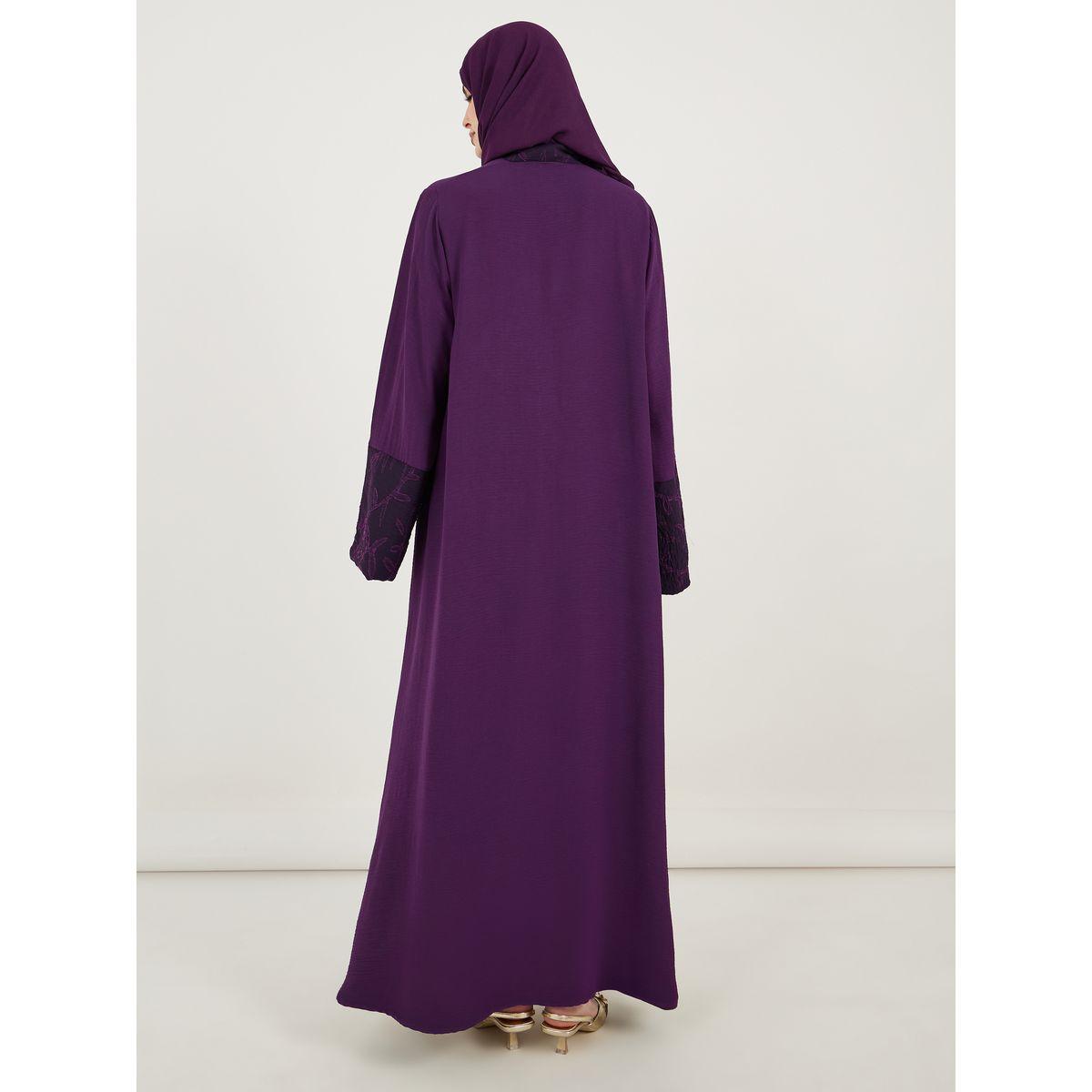 Styli Jacquard Front Crepe Abaya with Matching Hijab-women-clothingaccessories-scarves-image-6