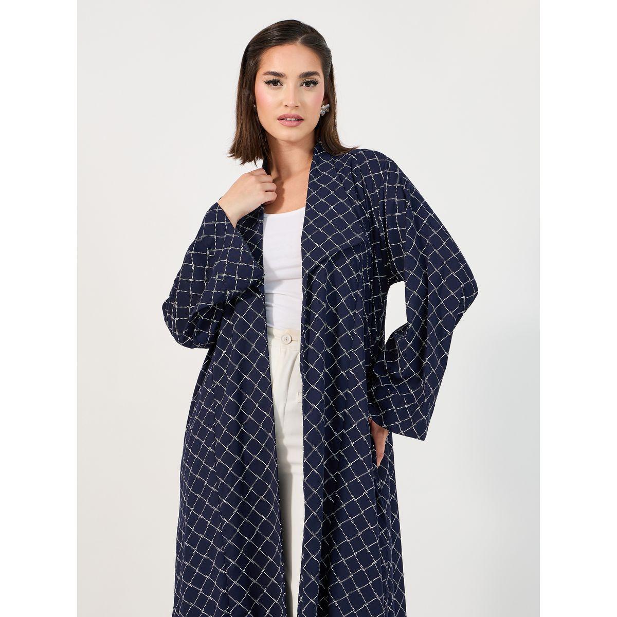 عباية كريب بطبعة هندسية وياقة بنمط شال-women-arabicclothing-abayas-image-2