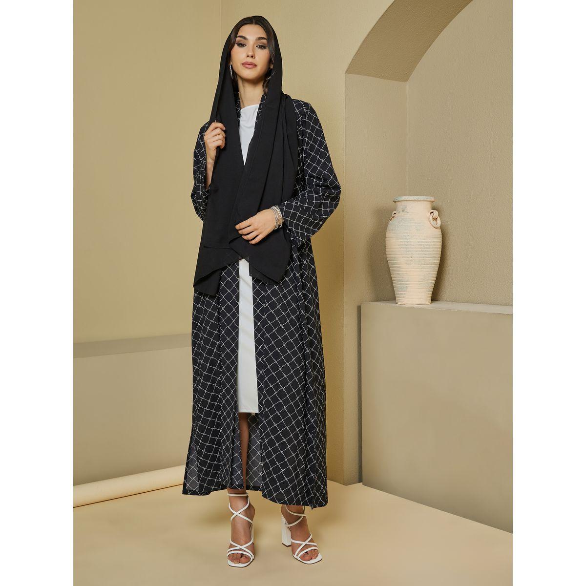 Styli Printed Crepe Abaya with Chiffon Hijab-women-clothingaccessories-scarves-image-1