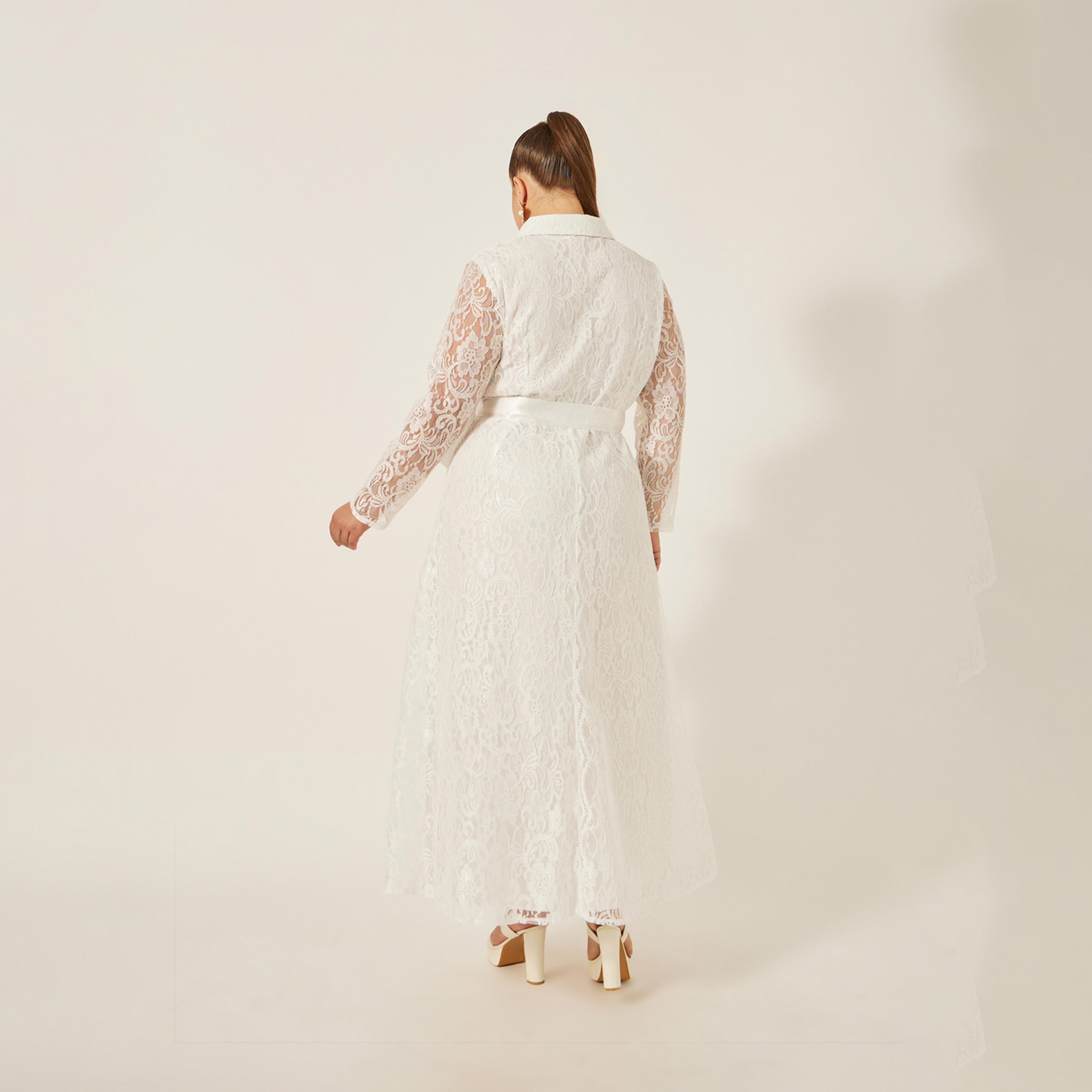 ستايلي - فستان ماكسي بقصة A مع ياقة ودانتيل بمقاس كبير-women-clothing-dresses-image-5