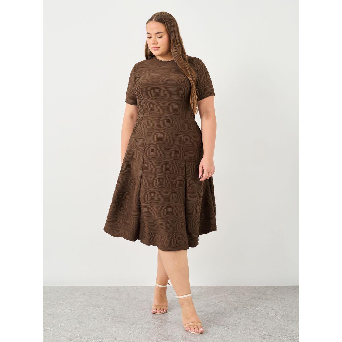 Styli Plus Midi Dress with Weave Texture Detail-women-clothing-dresses-image-2