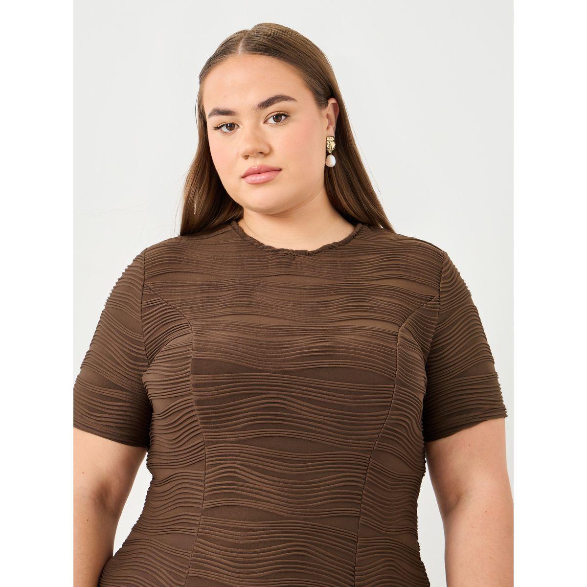Styli Plus Midi Dress with Weave Texture Detail-women-clothing-dresses-image-4