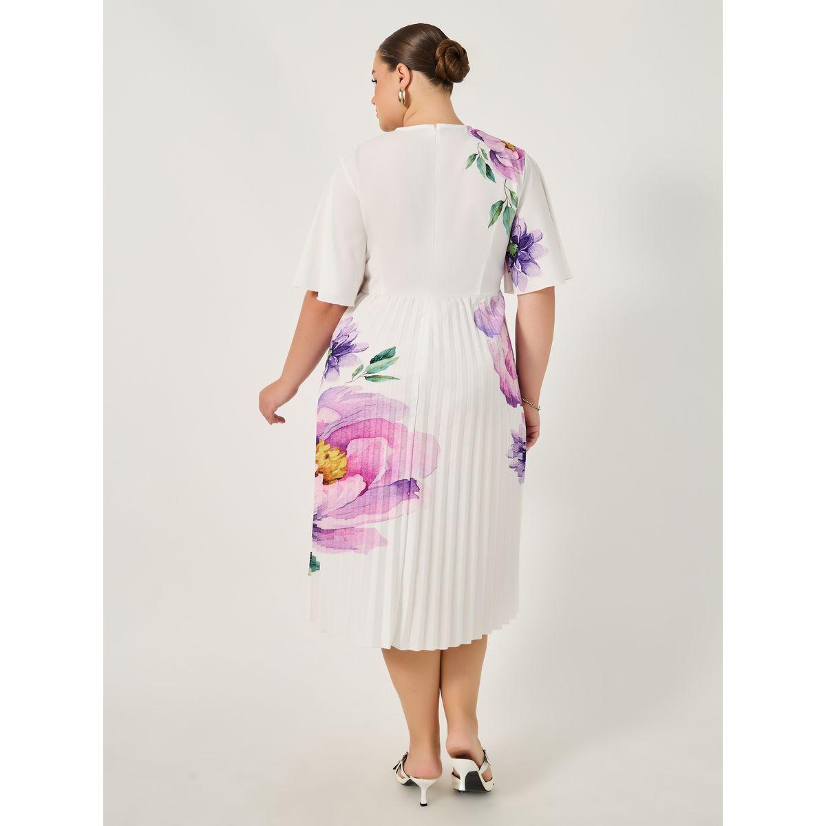 فستان ميدي بمقاس كبير بطبعة زهور مزين بكسرات-women-clothing-dresses-image-6