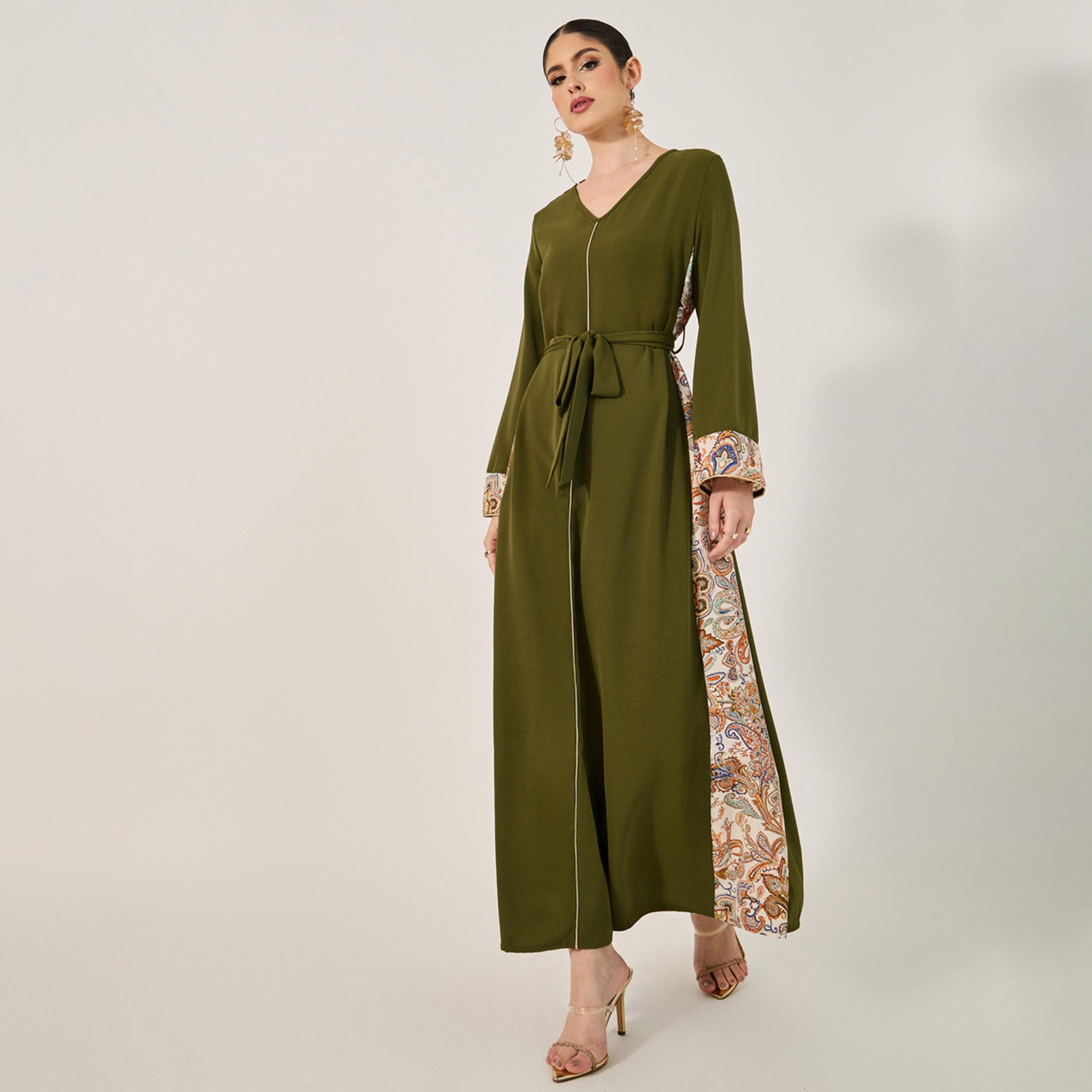 أميرة x ستايلي جلابية مطبعة بحافة واسعة مع تفاصيل ربطة-women-arabicclothing-jalabiyas-image-2