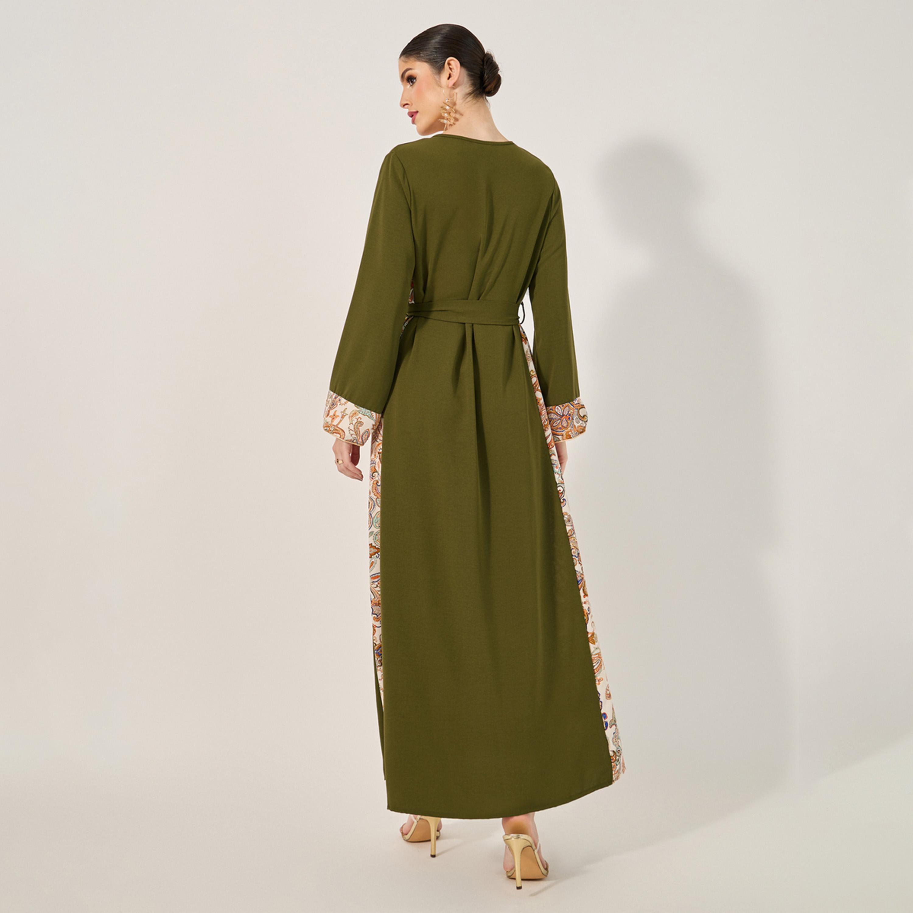 أميرة x ستايلي جلابية مطبعة بحافة واسعة مع تفاصيل ربطة-women-arabicclothing-jalabiyas-image-5