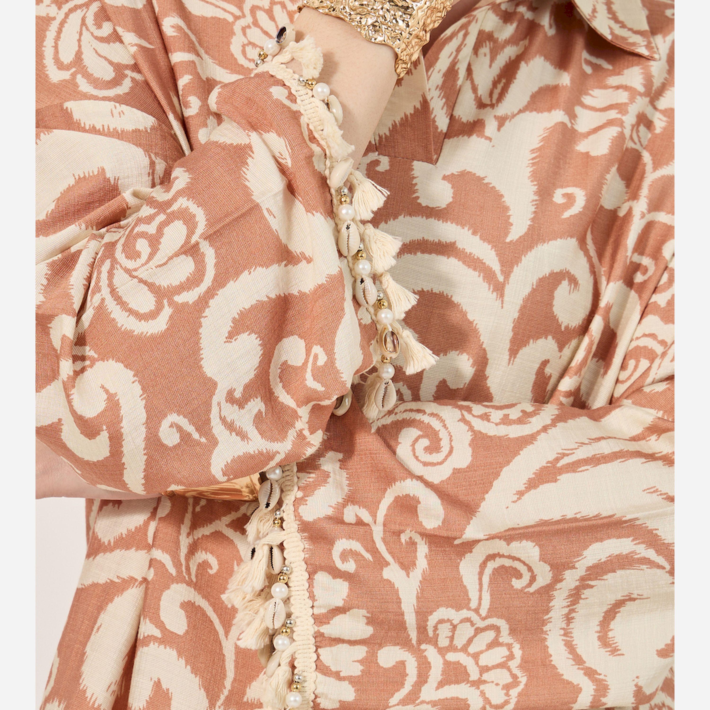 Styli Printed Soft Fabric Jalabiya In Collar Style W/ Tassel And Shell Trim At Sleeve Hem-women-arabicclothing-jalabiyas-image-4