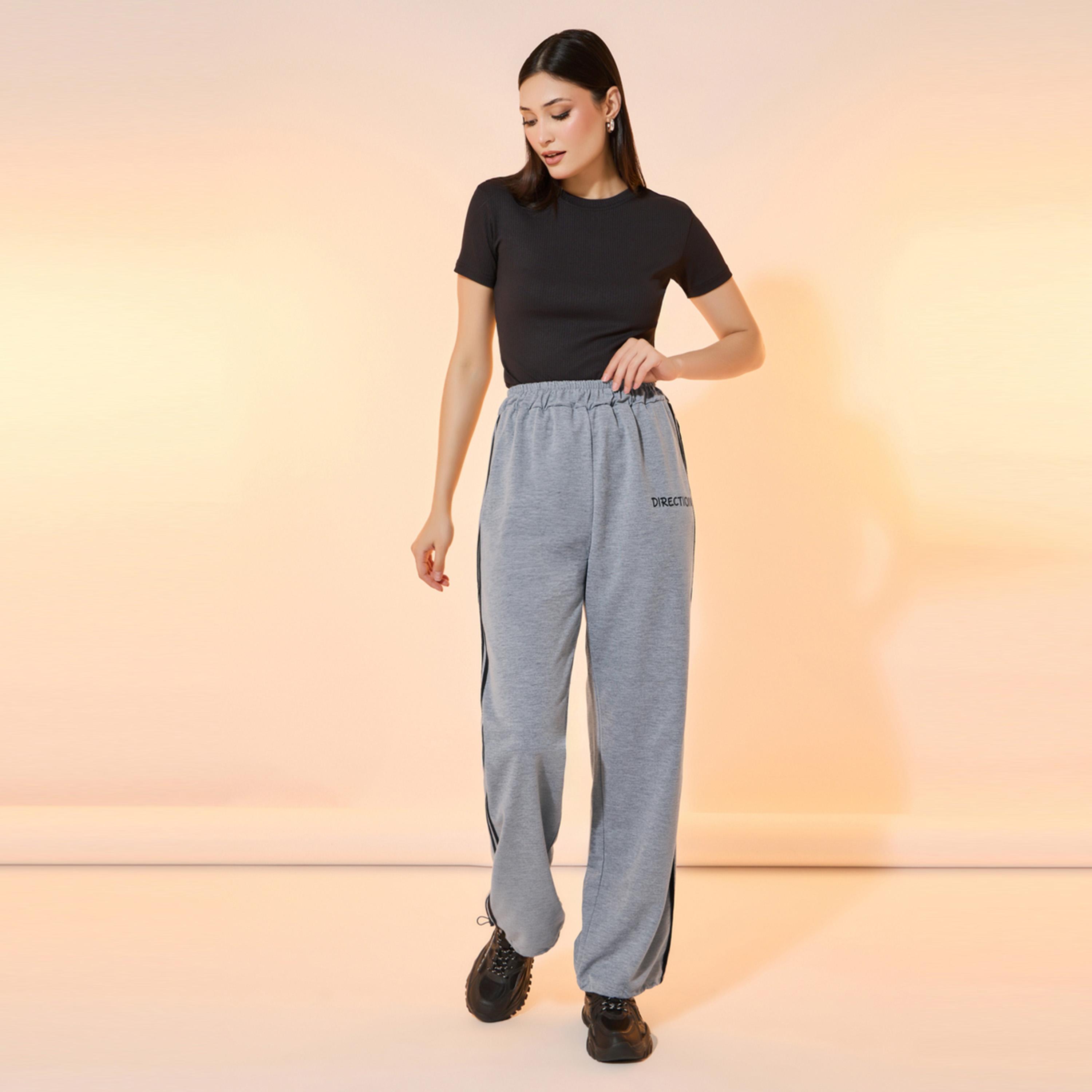 Take Two Side Stripe Detail Mid Rise Slogan Print Joggers-women-clothing-bottoms-joggers-image-1
