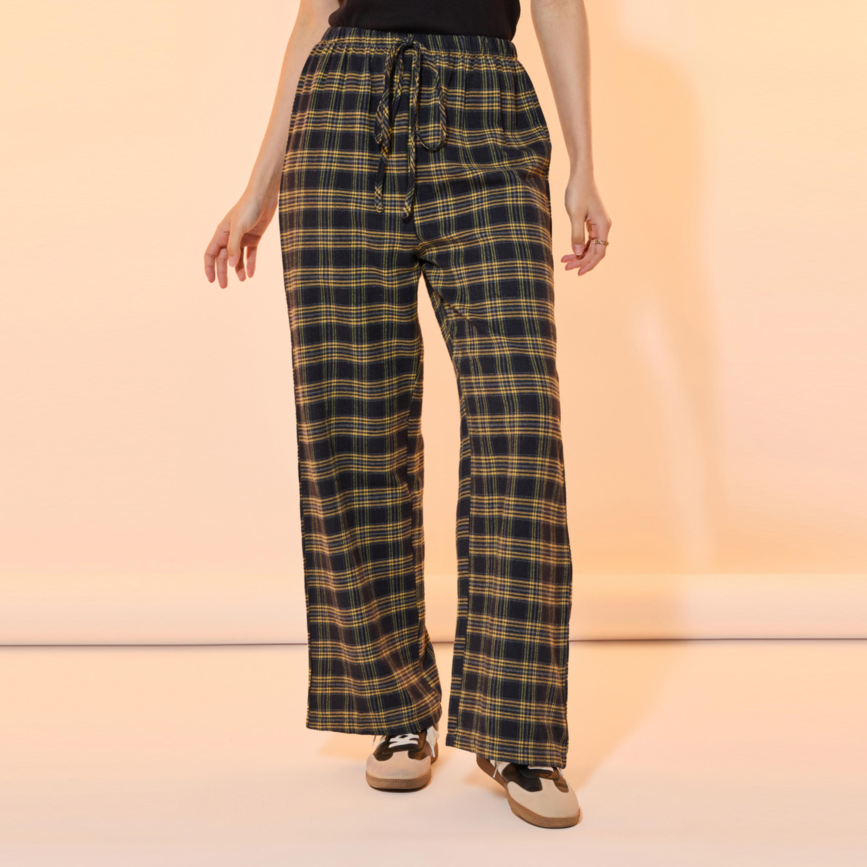 Take Two Checked Mid Rise Straight Fit Pants with Drawstring-women-clothing-bottoms-trousers-image-2
