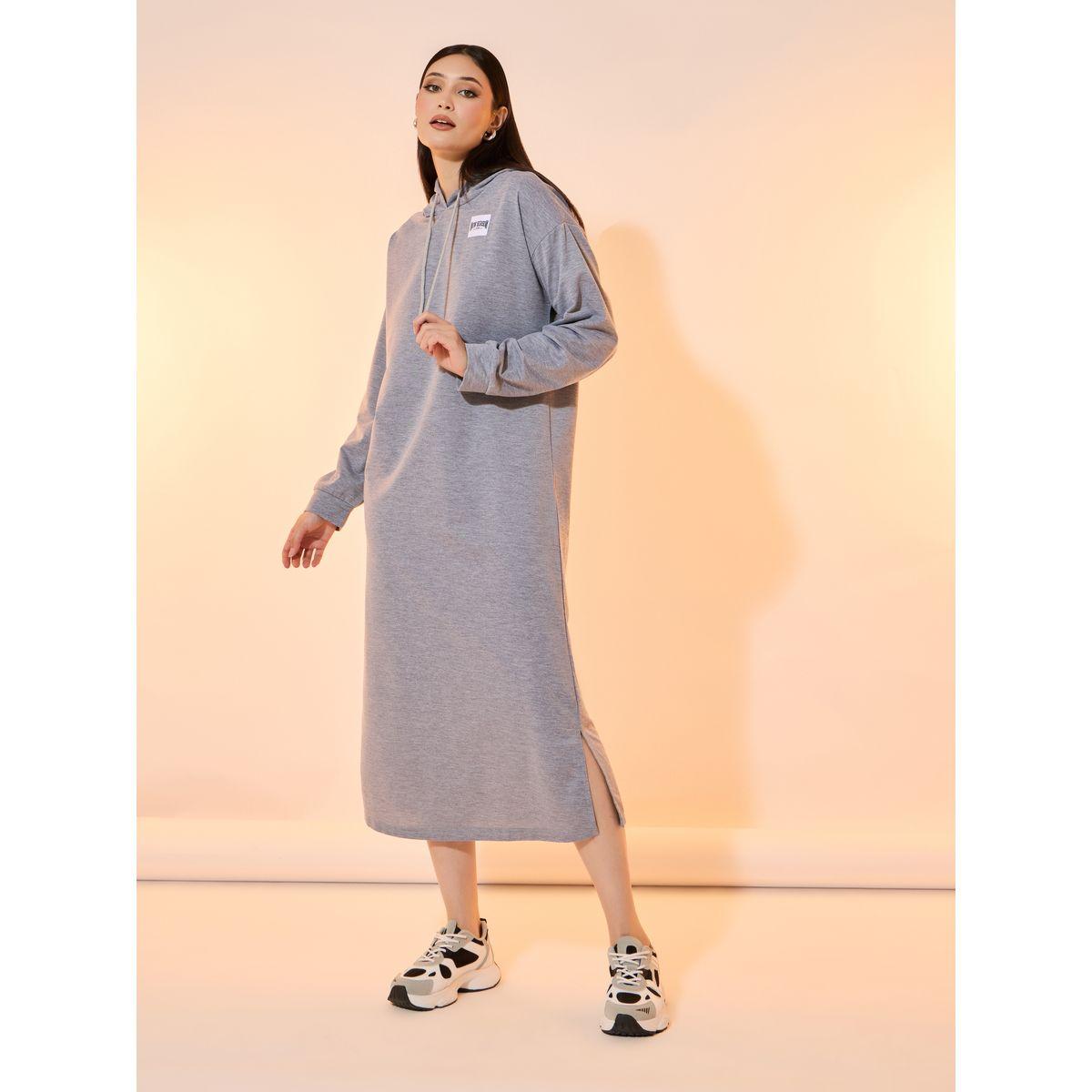 فستان ميدي سادة بياقة هودي وشارة مُرقعة-women-clothing-dresses-image-4